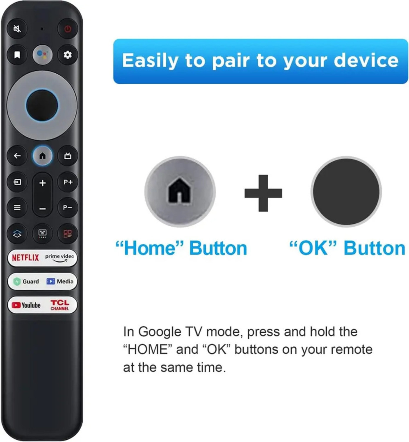Image of Crystonics RC902V FMR1 Voice & Google Assistant Remote Control TCL 4K 8K Qled Bezel-Series P635 Pro Series Smart TV Remote Controller