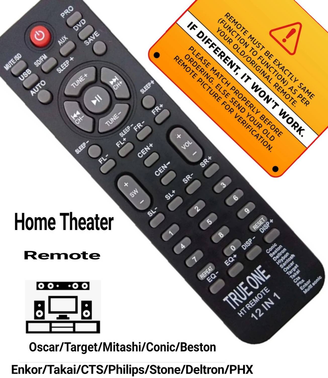 Ethex /Zebronics 5.1& Others Remote With PU Leather Cover (Same remote only work) (Remote+Cover) Remote 12in1 Enkor/Takai/CTS/Philips/Stone/Deltron/PHX Remote Controller