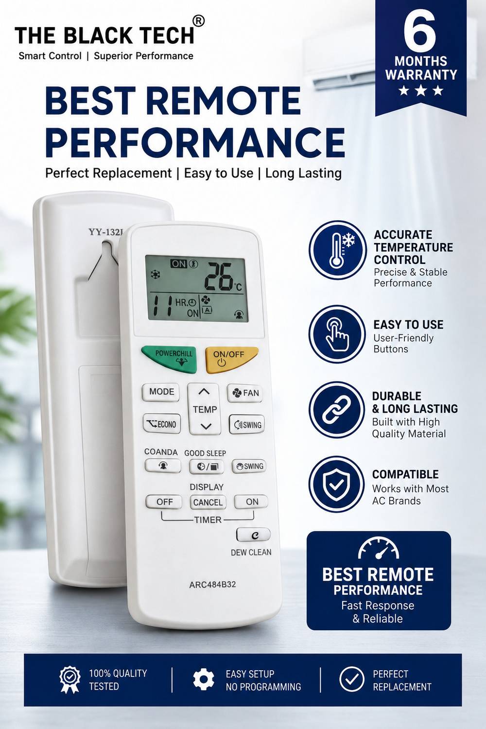 THE BLACK TECH 132l Daikin Premium Remote 132L DAKN Dew Clean Remote Controller AC Remote Controller