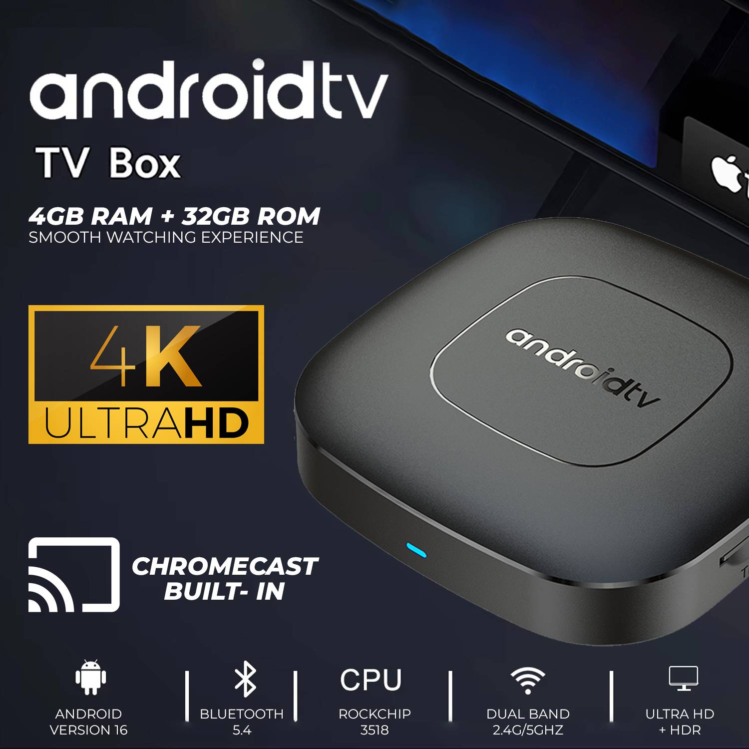 MOBIZAC 4K TV Box Android TV Box 4K HD Video Support, Version 16