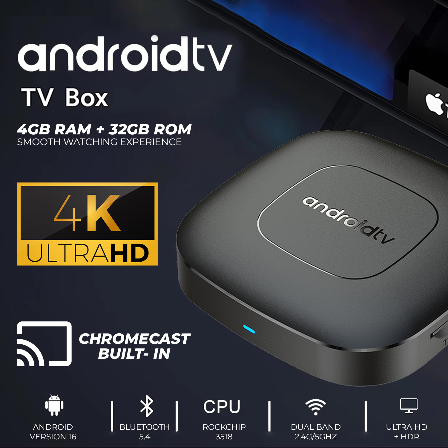 Image of MOOZMOB Smart Android TV Box 4K HD Android TV Box, 4GB RAM, 32GB, WiFi Support, HDR, Smart TV Stick OTT Box All TVs (Enabled with HDMI Port) Remote Controller