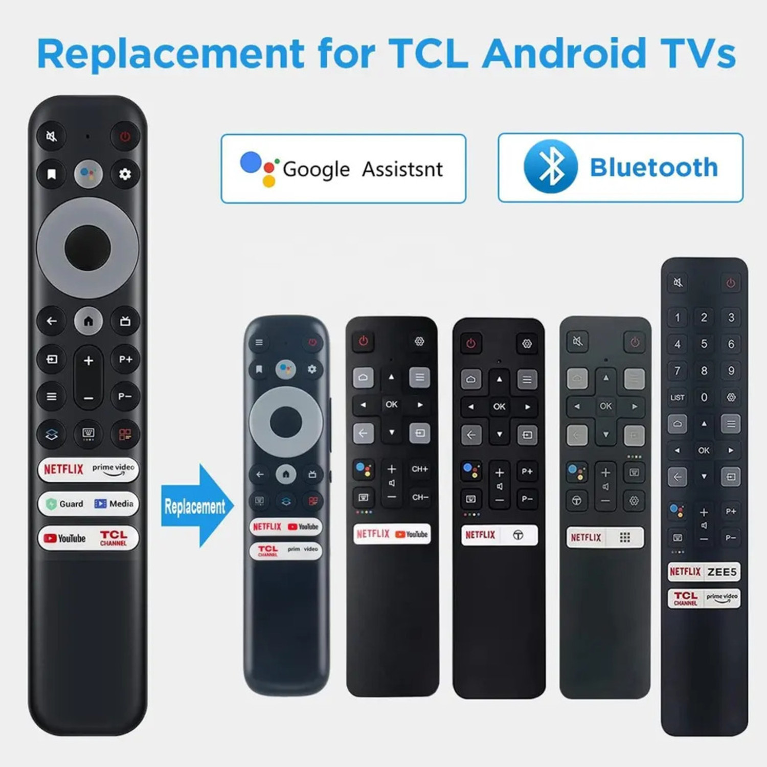 Image of Crystonics RC902V FMR1 Voice & Google Assistant Remote Control TCL 4K 8K Qled Bezel-Series P635 Pro Series Smart TV Remote Controller