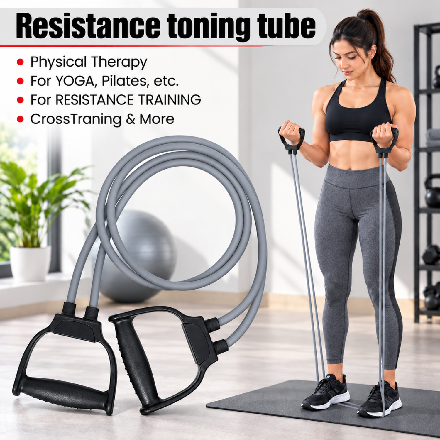Image of Shopeleven Double band resistant band for pull rope toning tube for full body exerciser Fitness Band