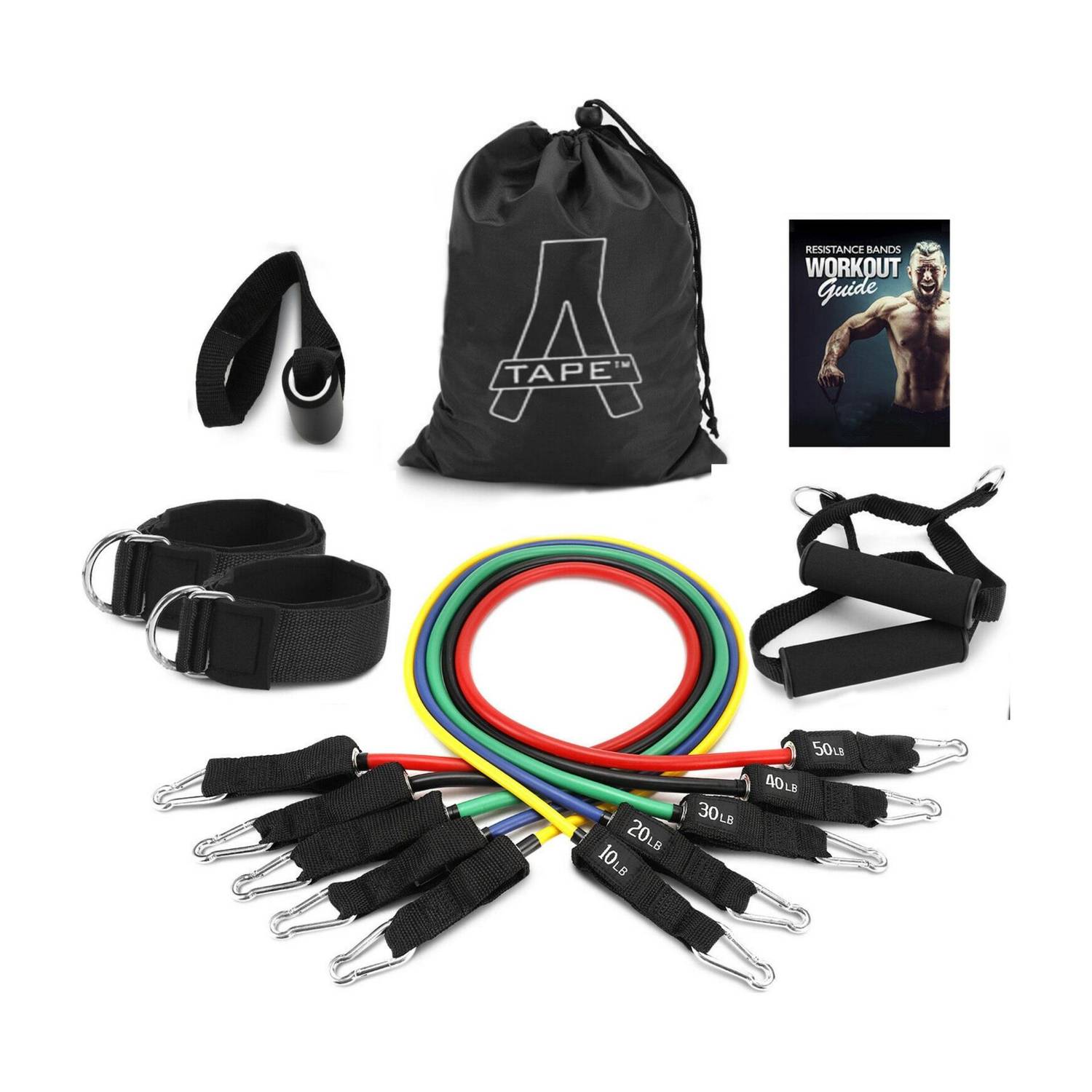 A-TAPE 5 in 1 Exercise Toning and Resistance Tubes Set (5-Level Resistance Ropes) Resistance Tube