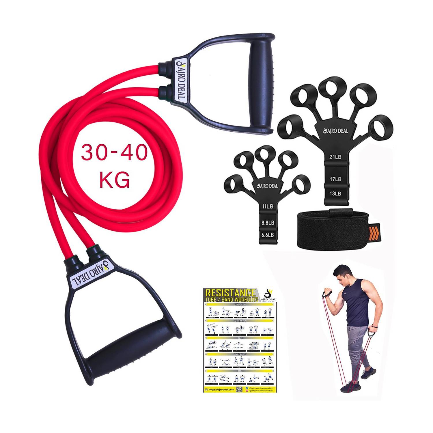 AJRO DEAL Double Toning & Adjustable Hand Grip for Body Workout Equipment Resistance Tube