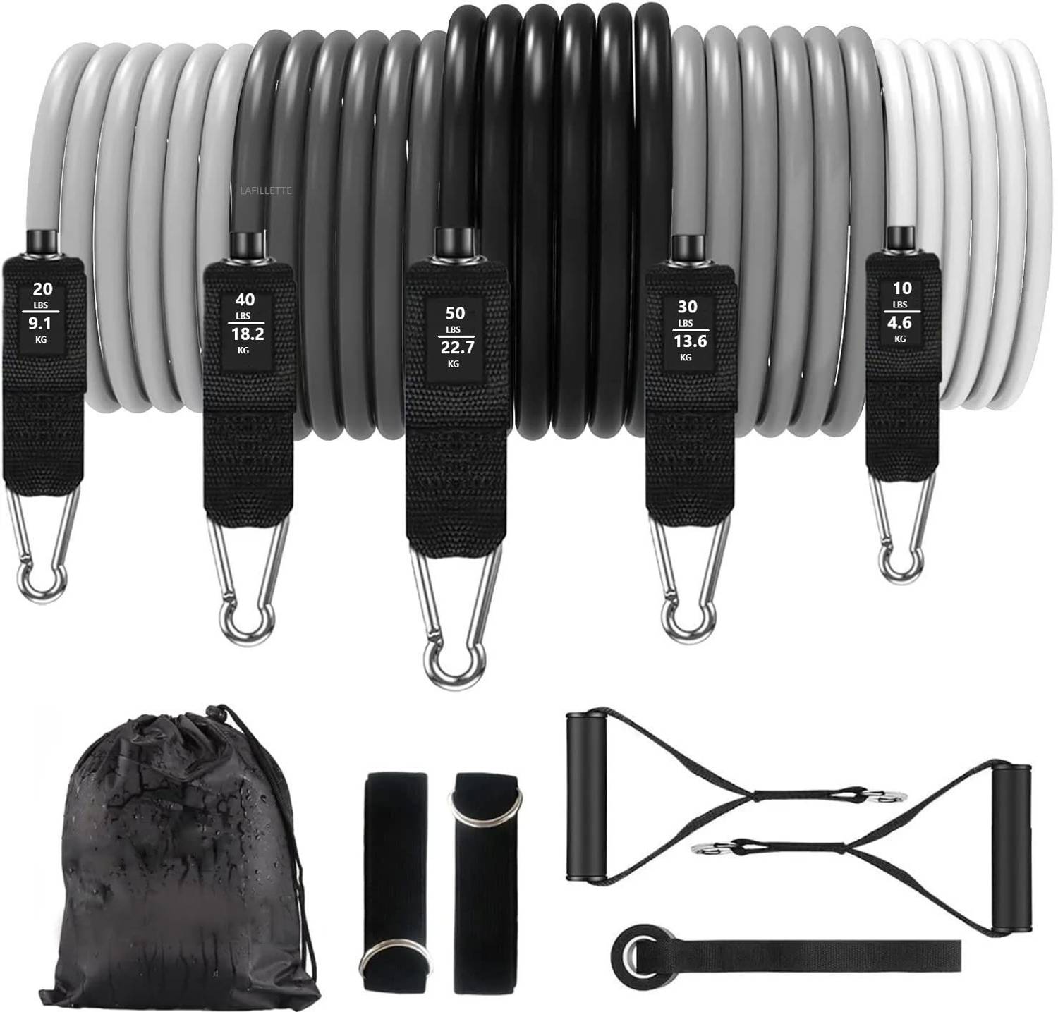 LAFILLETTE Resistance Set 5 Exercise Bands With Handles Door Anchor Fitness Resistance Tube