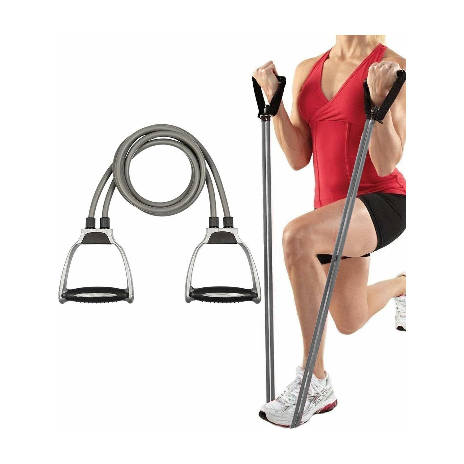 Image of Callun Double Toning Tube Exercise Toning Belt Grey for Men and Women Resistance Tube