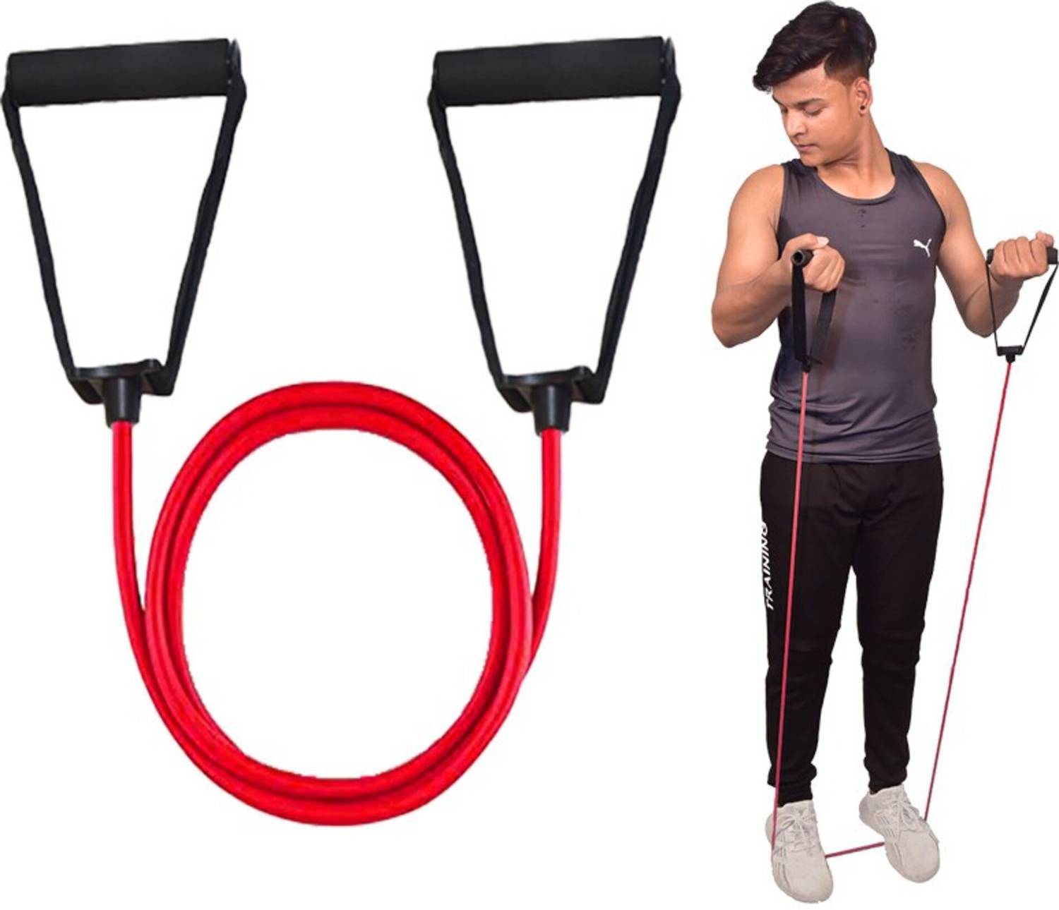 AJRO DEAL Foam Handle Single Toning Stretching Resistance Tube (MULTICOLOUR) Resistance Tube
