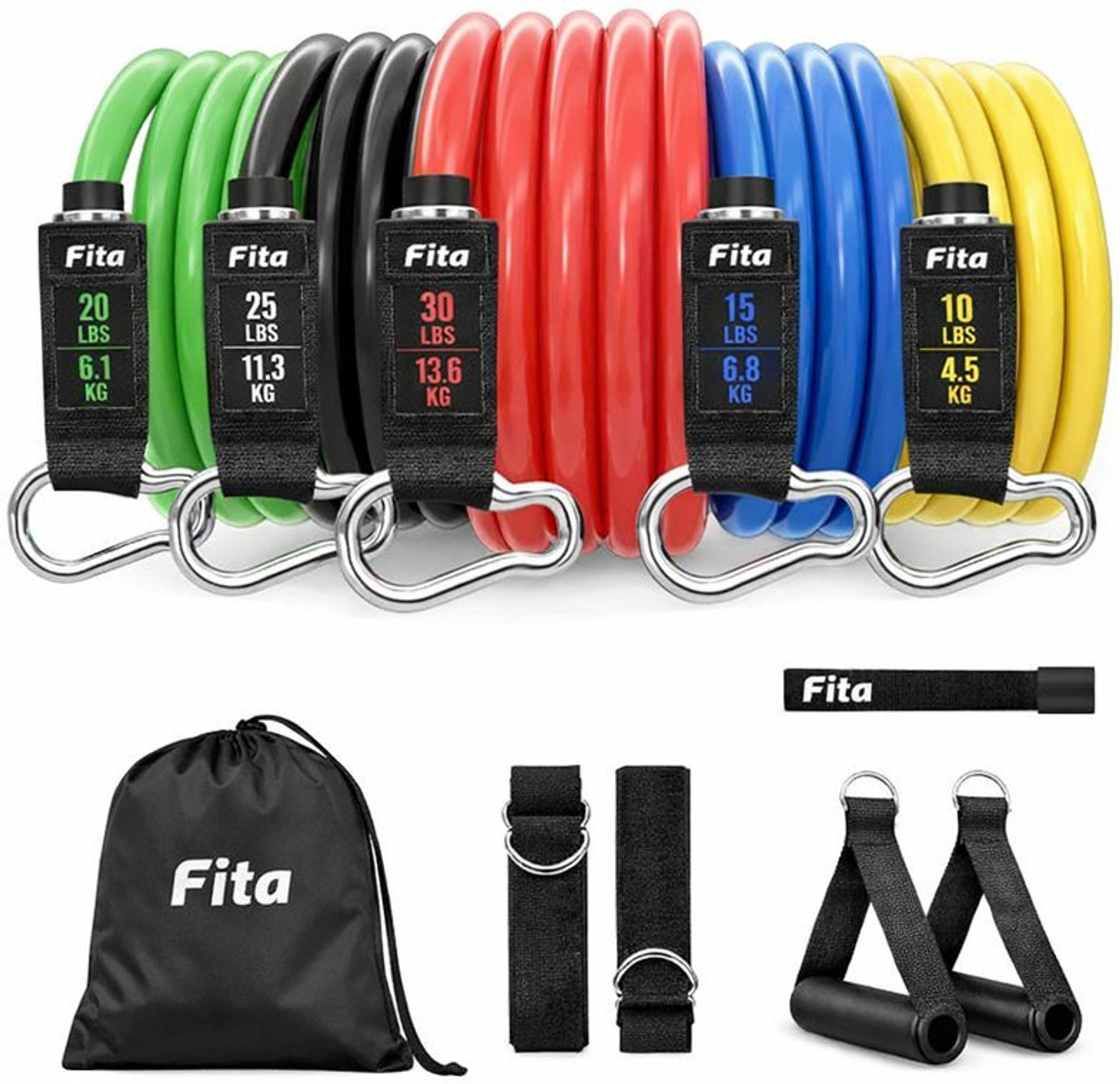 Image of Fita 11-in-1 Premium Resistance Tube Set, 150 lbs Home Gym Exercise Resistance Tube