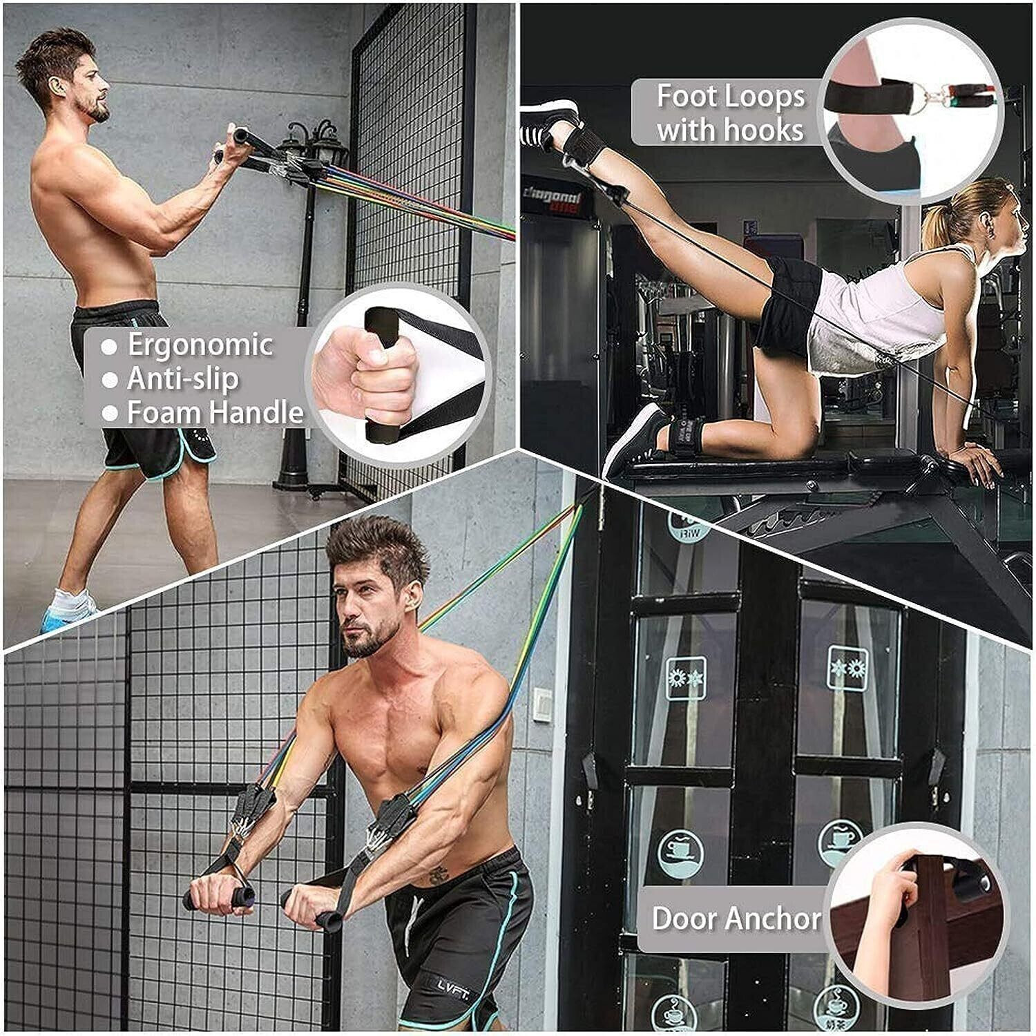 Image of xwipe POWER RESISTANCE BANDS Rubber Tube with Door Anchor and Hook Resistance Tube