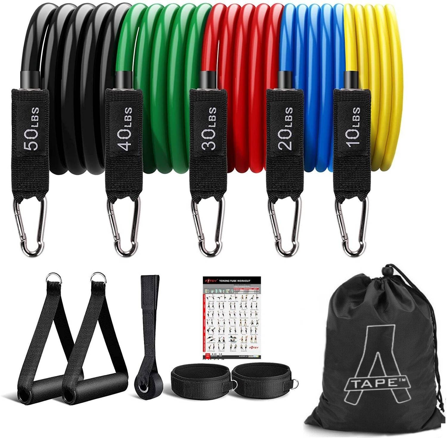 Agam A-Tape 5 Training Tube Bands For Increase Strength Power Home Exercise(Men & Women)150lbs Resistance Tube