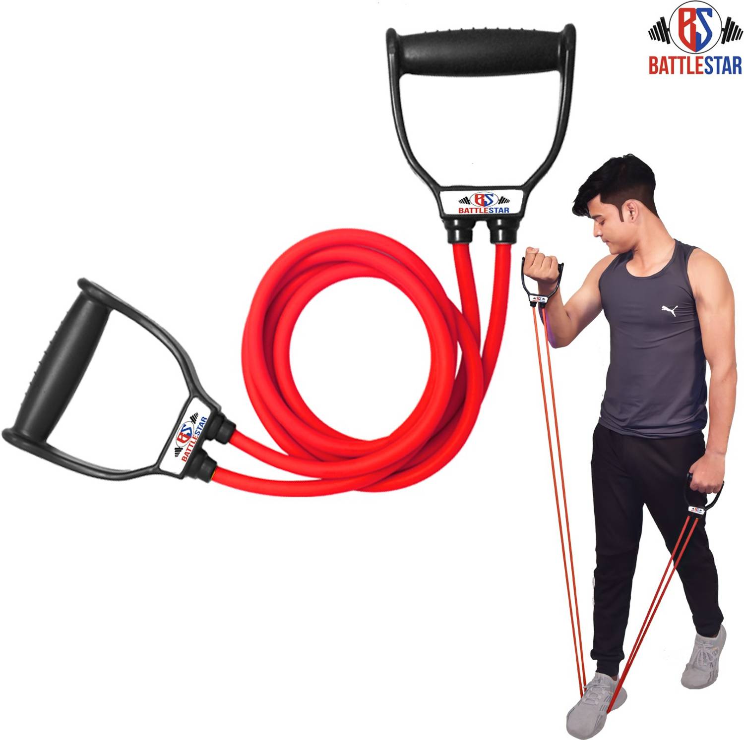 Battlestar Resistance Tube, Exercise & Stretching Resistance Band Set For Men & Women Resistance Tube