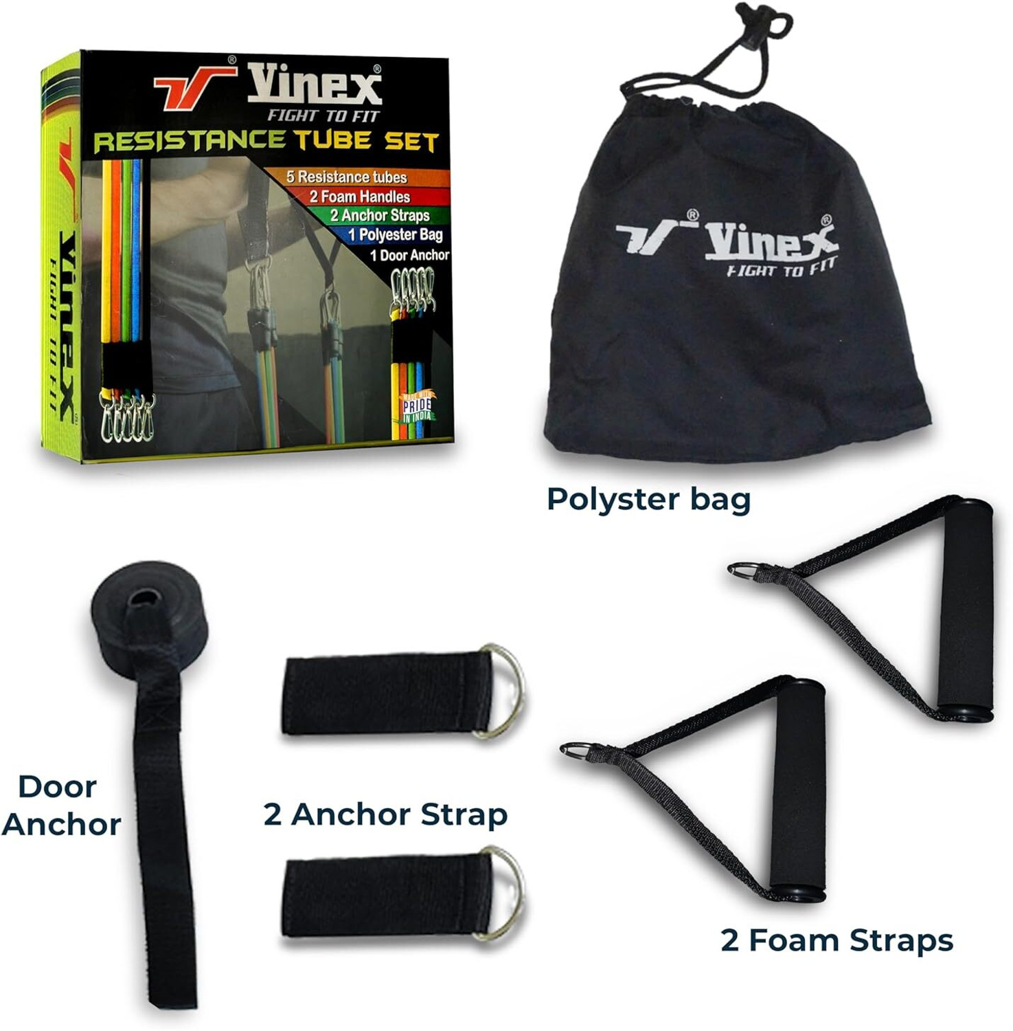 VINEX Resistance Tube Set (11 Pieces) | Multicolor Resistance Band Kit ...