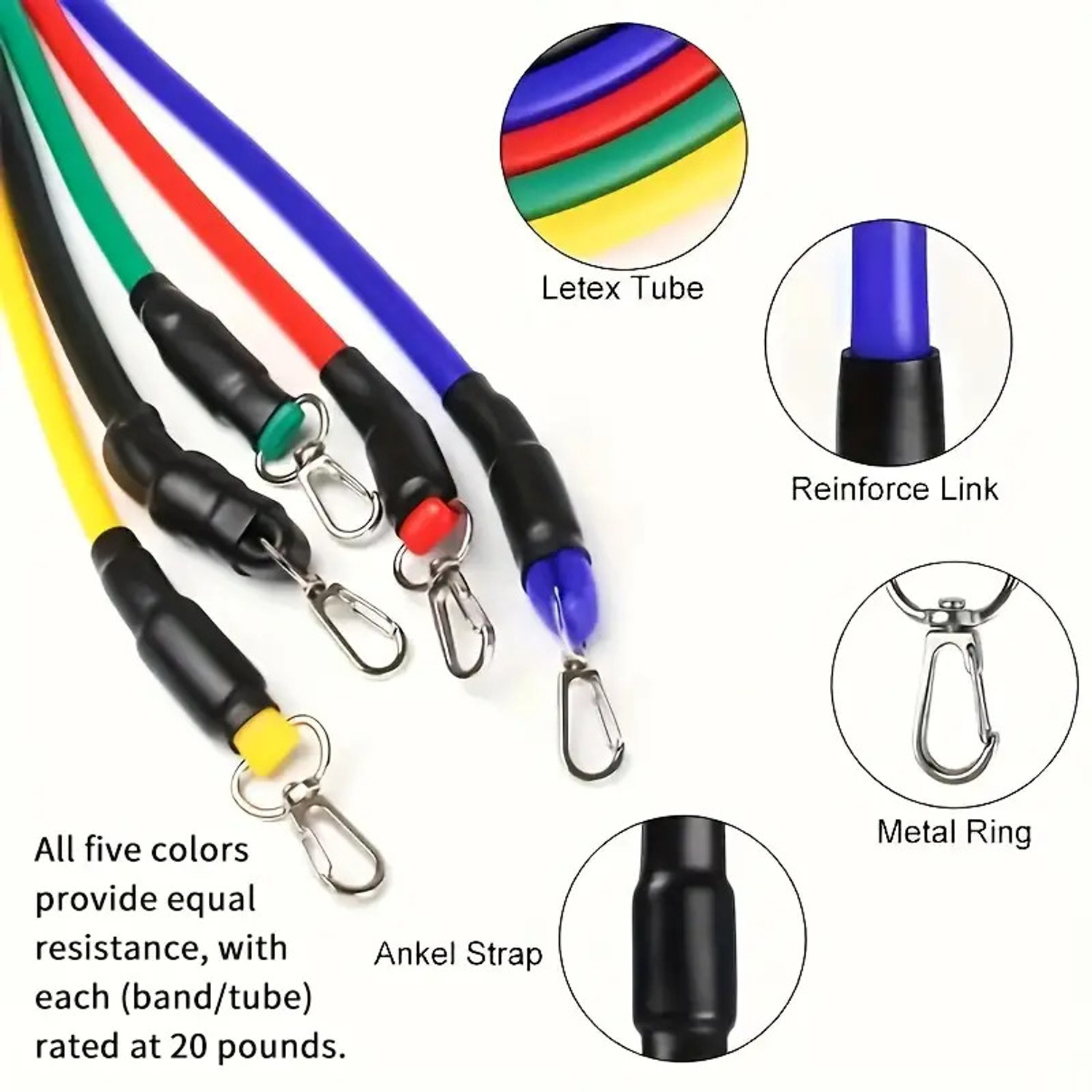 Image of Fitness Scout Resistance Bands Set for Exercise,Kit with Foam Handles,Door Anchor,Ankle Strap Resistance Tube