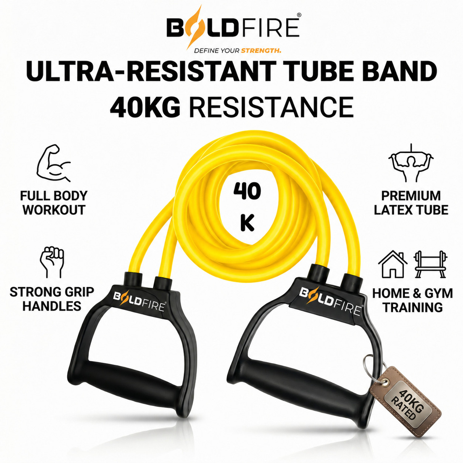 Image of BoldFire Resistance Tube with Foam Handles for Home Gym Workout, Strength Training Resistance Tube