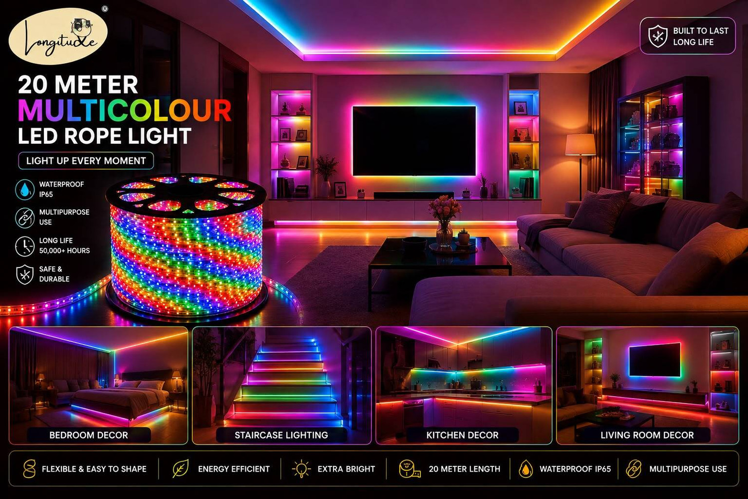 Image of Longitude 1200 LEDs 20 m Multicolor Steady Strip Rice Lights