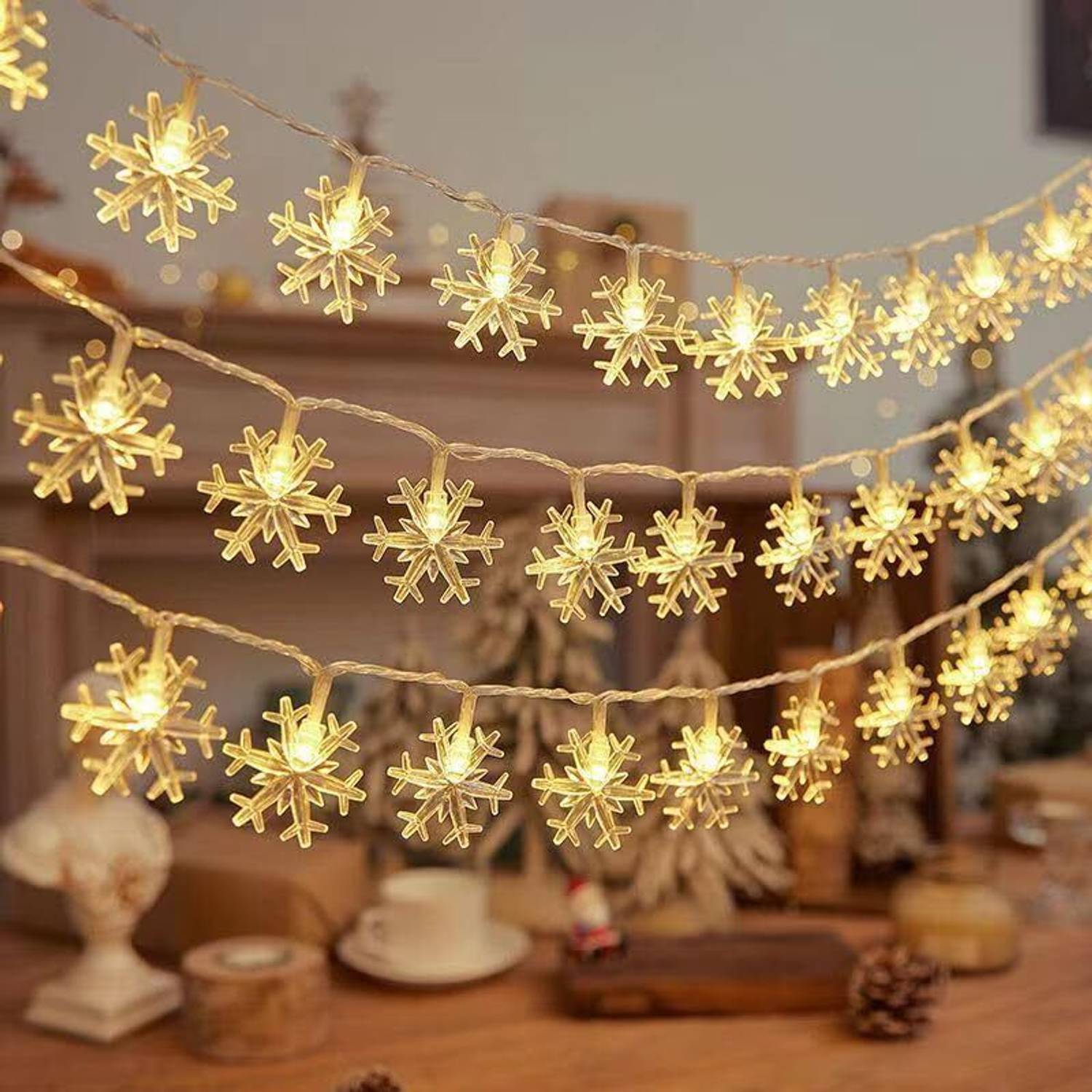 Refulgix 14 LEDs 3 m Yellow Steady Snow Flake Rice Lights (Pack o