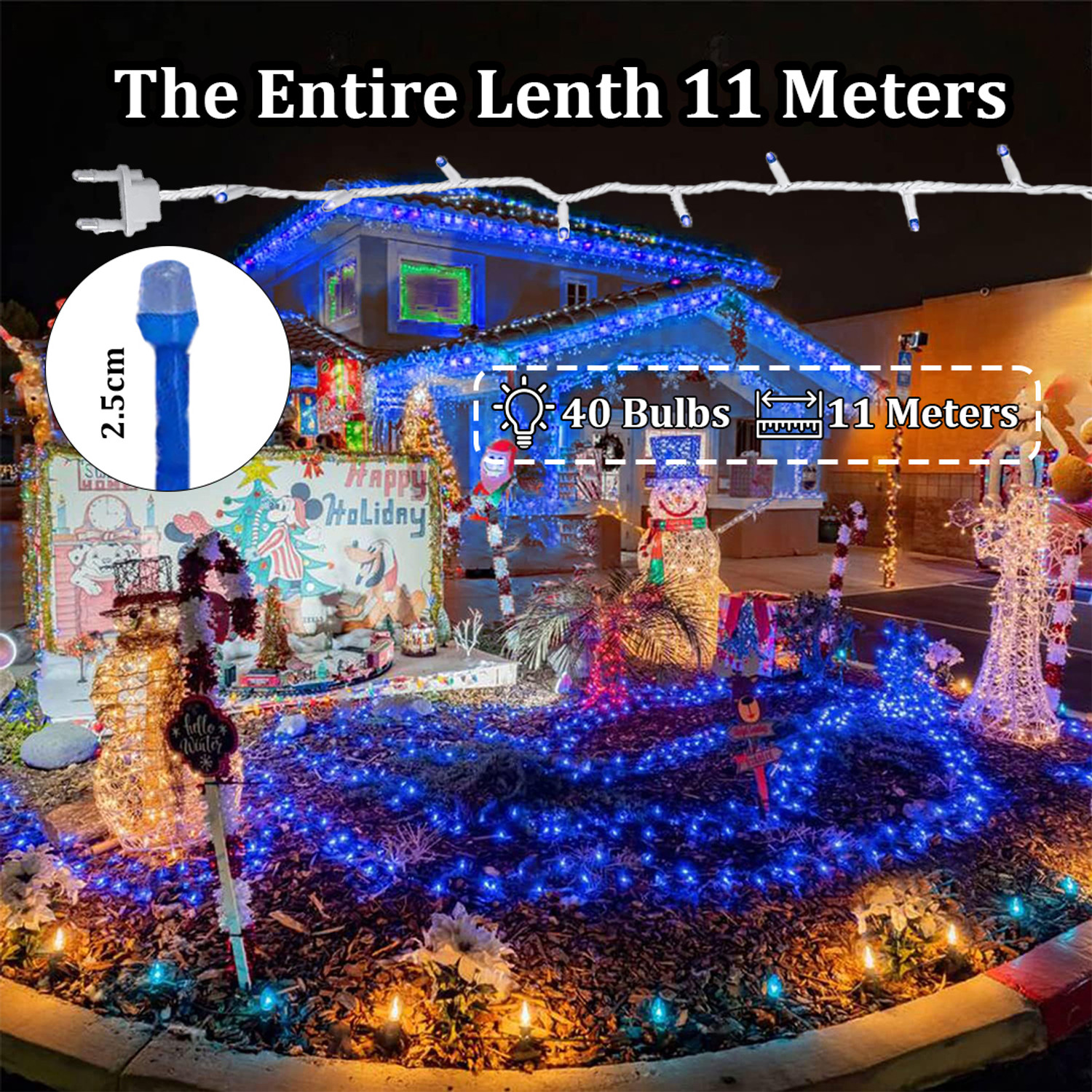 Image of FIZZYTECH 40 LEDs 11 m Blue Flickering String Rice Lights