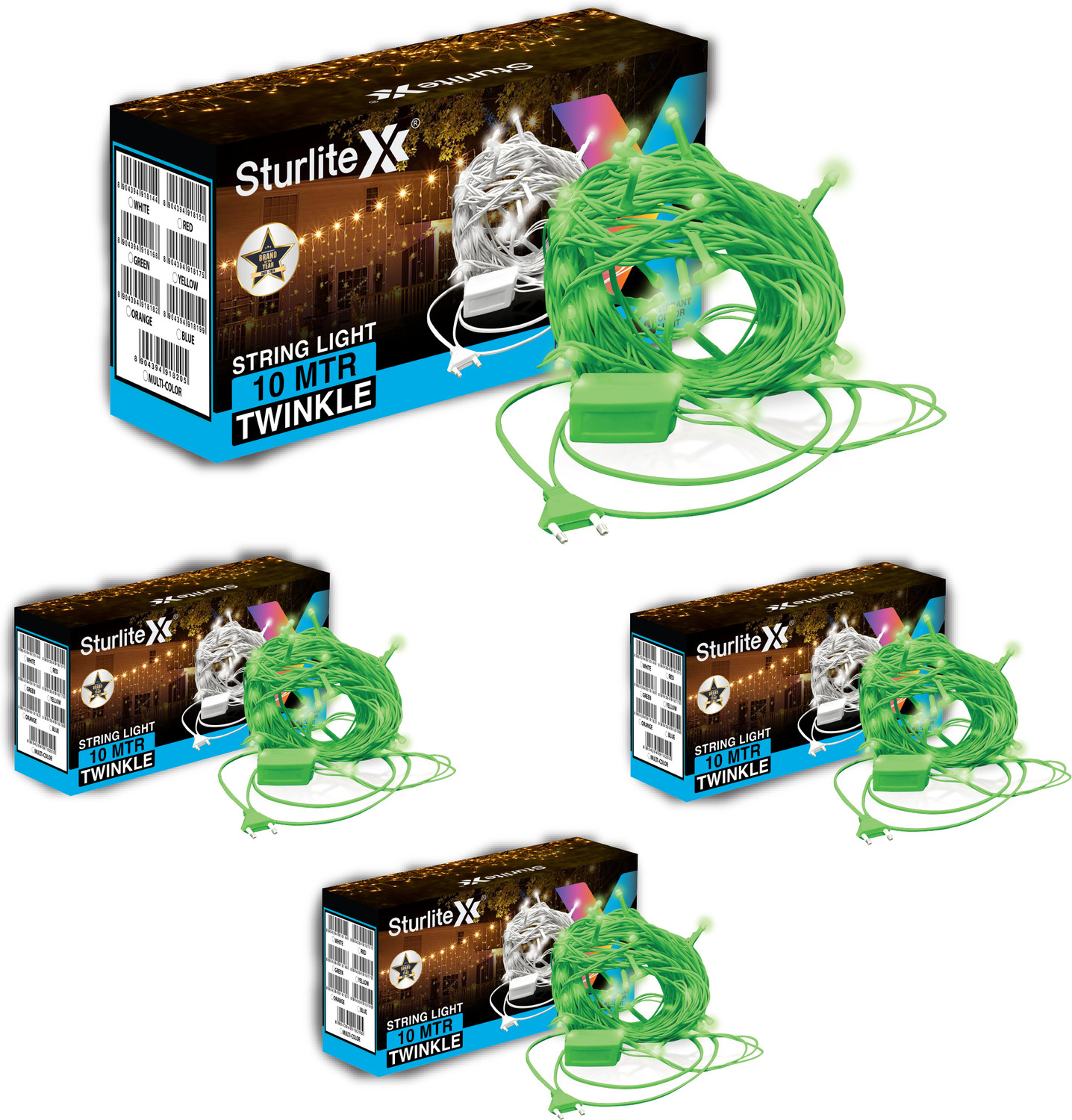 Image of Sturlite 46 LEDs 10 m Green Flickering, Steady Bulb Rice Lights