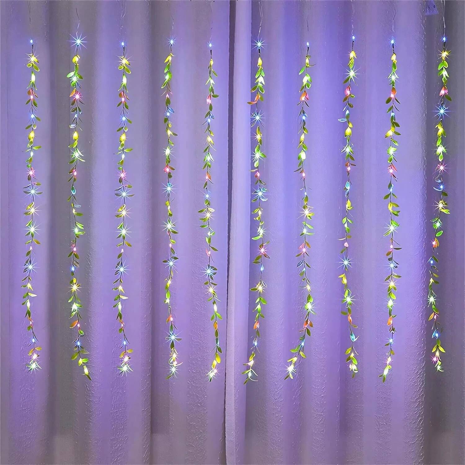 Artificial Vine Leaf Curtain LED String Light, 200L EDs 8 Modes,
