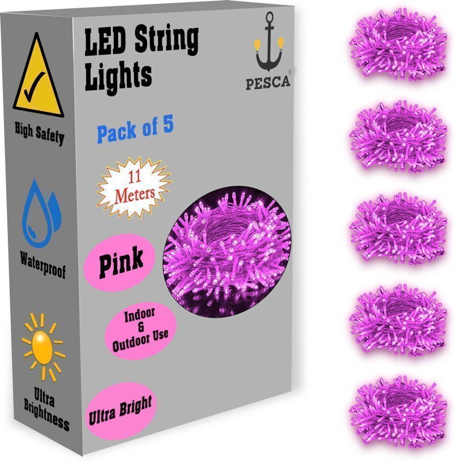 PESCA 40 LEDs 11 m Pink Steady String Rice Lights (Pack of 5)