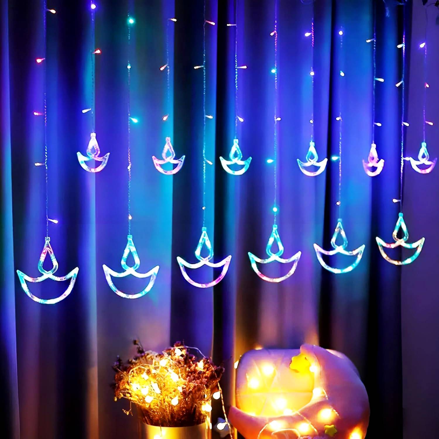 Home Delight 138 LEDs 2.49 m Multicolor Flickering Diya Rice Ligh