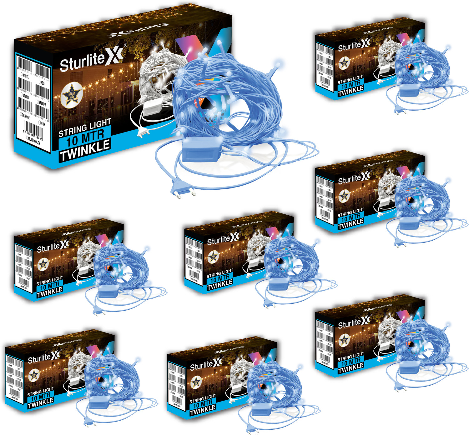 Image of Sturlite 46 LEDs 10 m Blue Flickering, Steady Bulb Rice Lights