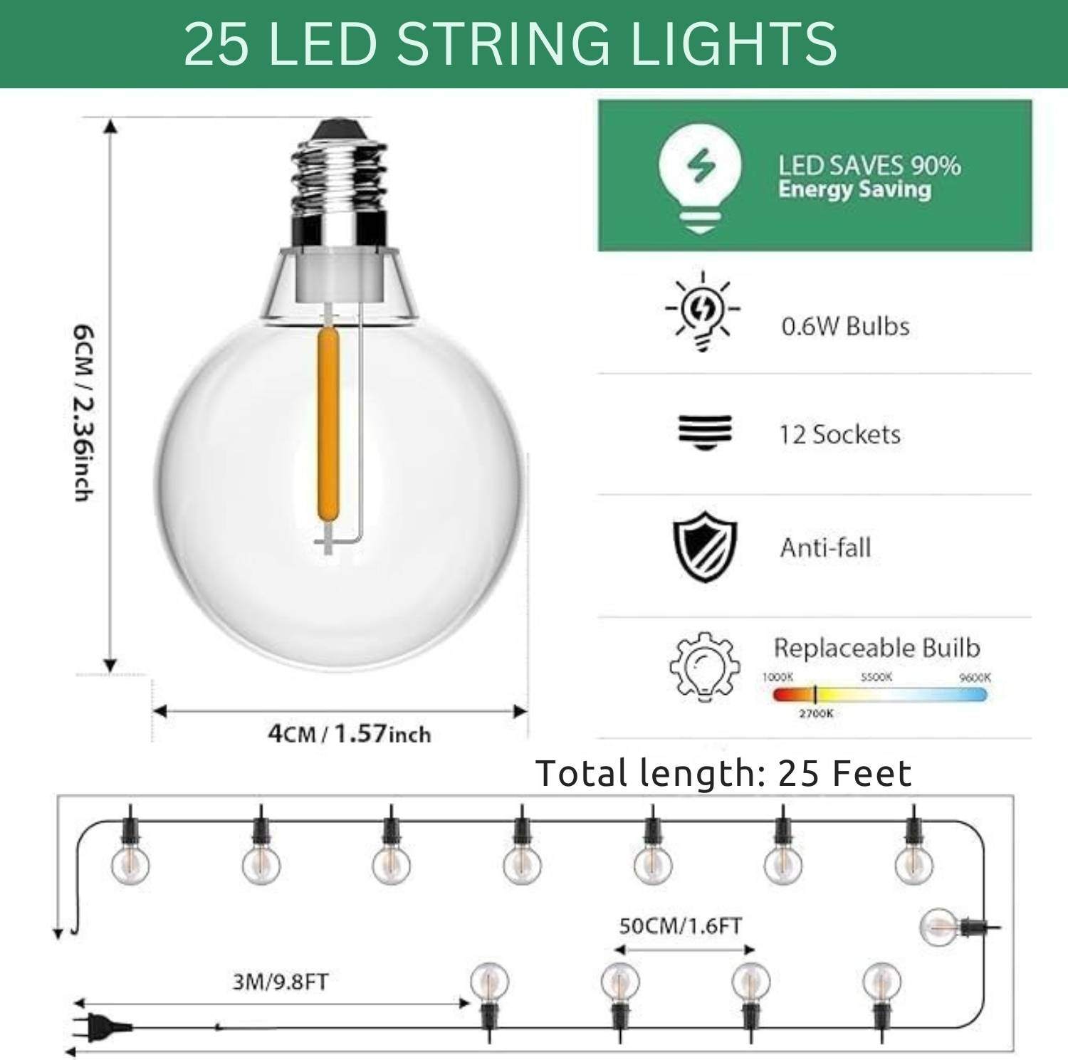 One94Store 25 LED Yellow Rice Lights 8m Pack of 1 - Image 4