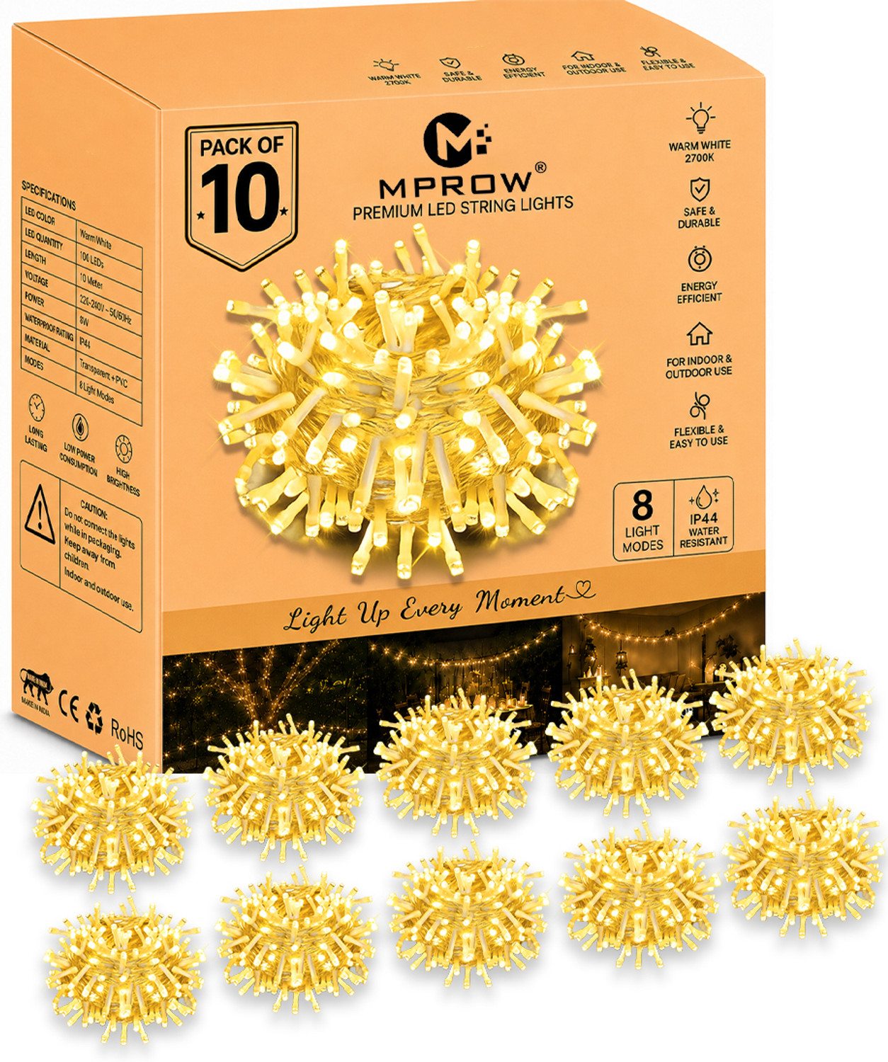 Image of MPROW 40 LEDs 11 m Yellow Steady Bulb Rice Lights