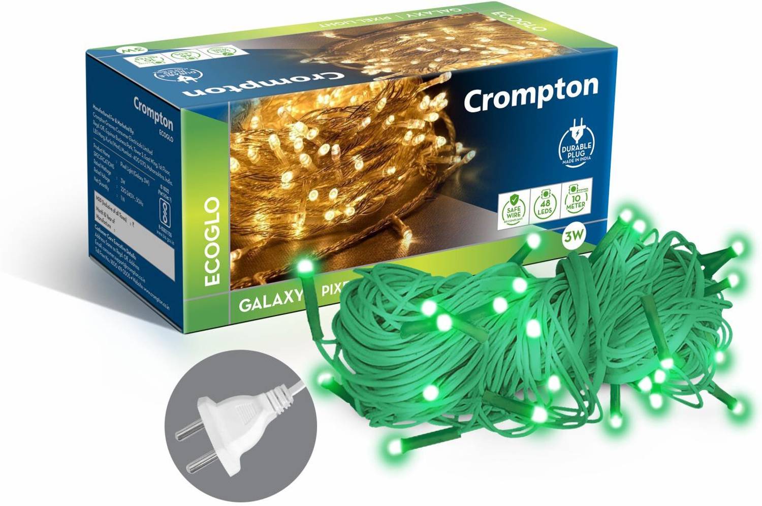 Crompton 48 LED Rice Lights, 10 m, Green Steady at ₹79 (80% Off) – Flipkart