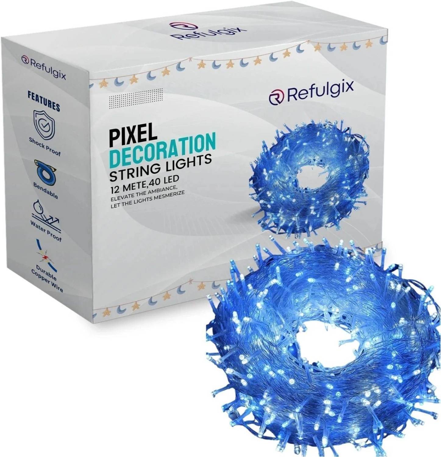 Refulgix 40 LEDs 12 m Blue Steady String Rice Lights (Pack of 1)