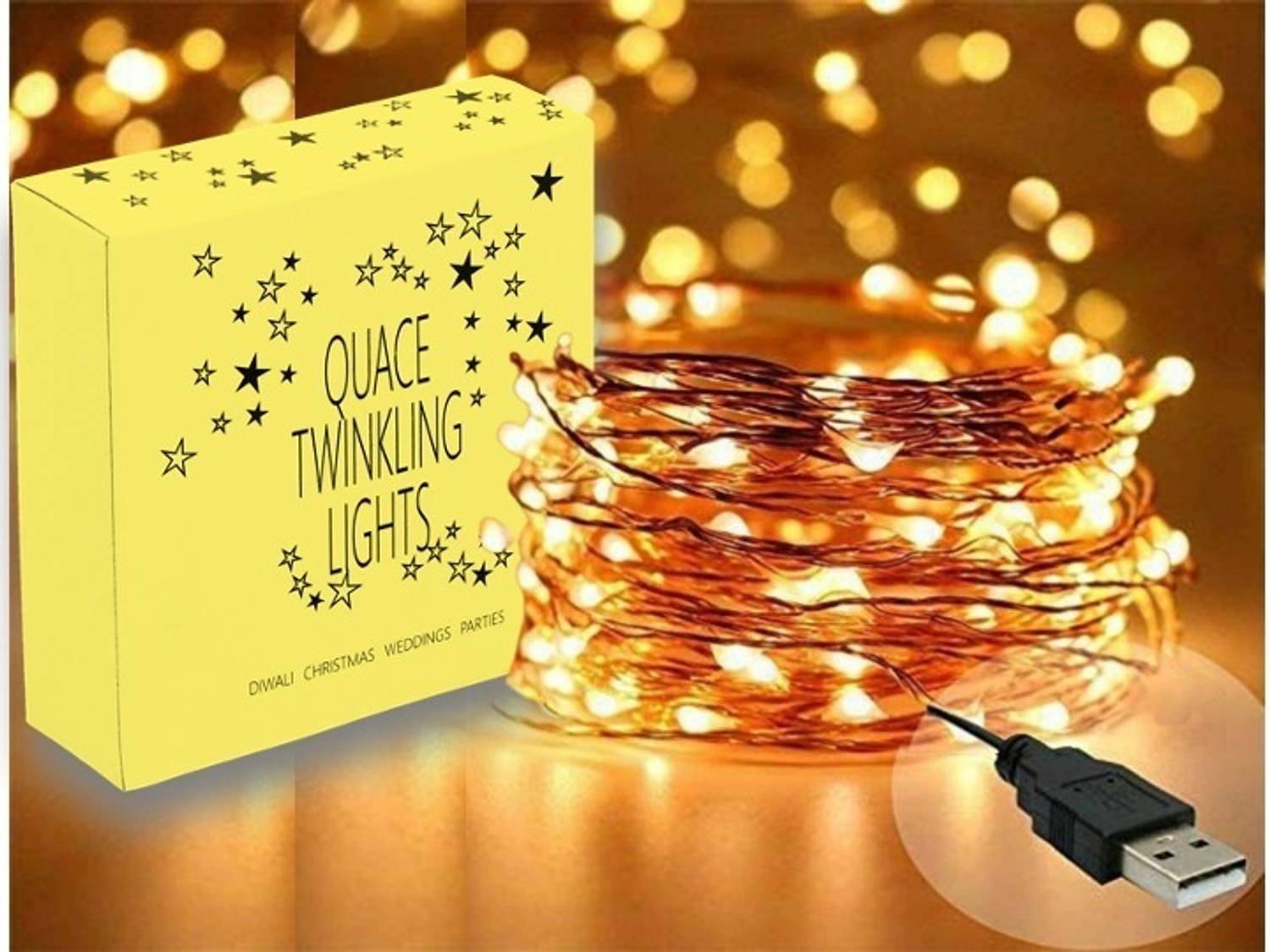 QUACE 20 LEDs 2.03 m Yellow Steady String Rice Lights (Pack of 1)