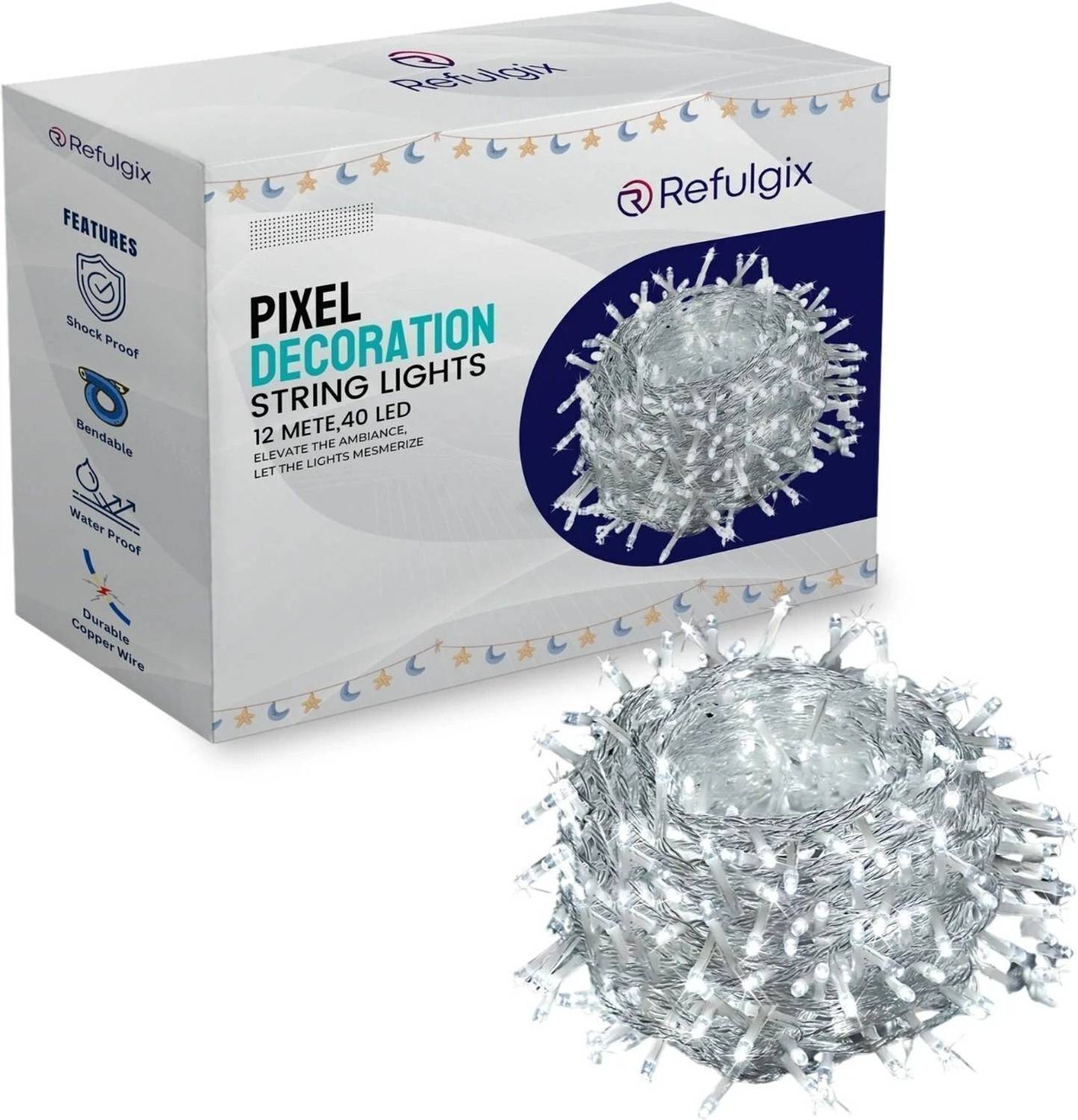 Refulgix 40 LEDs 12 m White Steady String Rice Lights (Pack of 1)