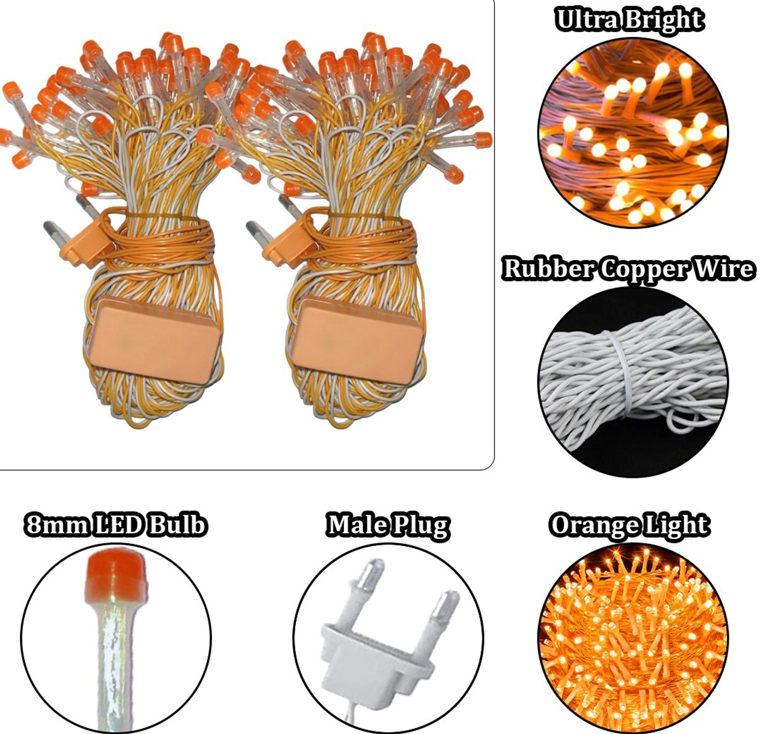 Image of FIZZYTECH 60 LEDs 20 m Orange Steady String Rice Lights