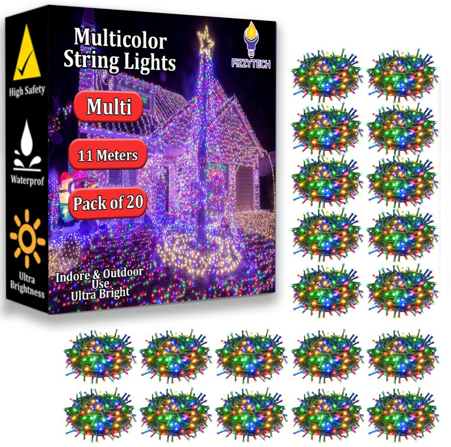 Image of FIZZYTECH 40 LEDs 11 m Multicolor Flickering String Rice Lights