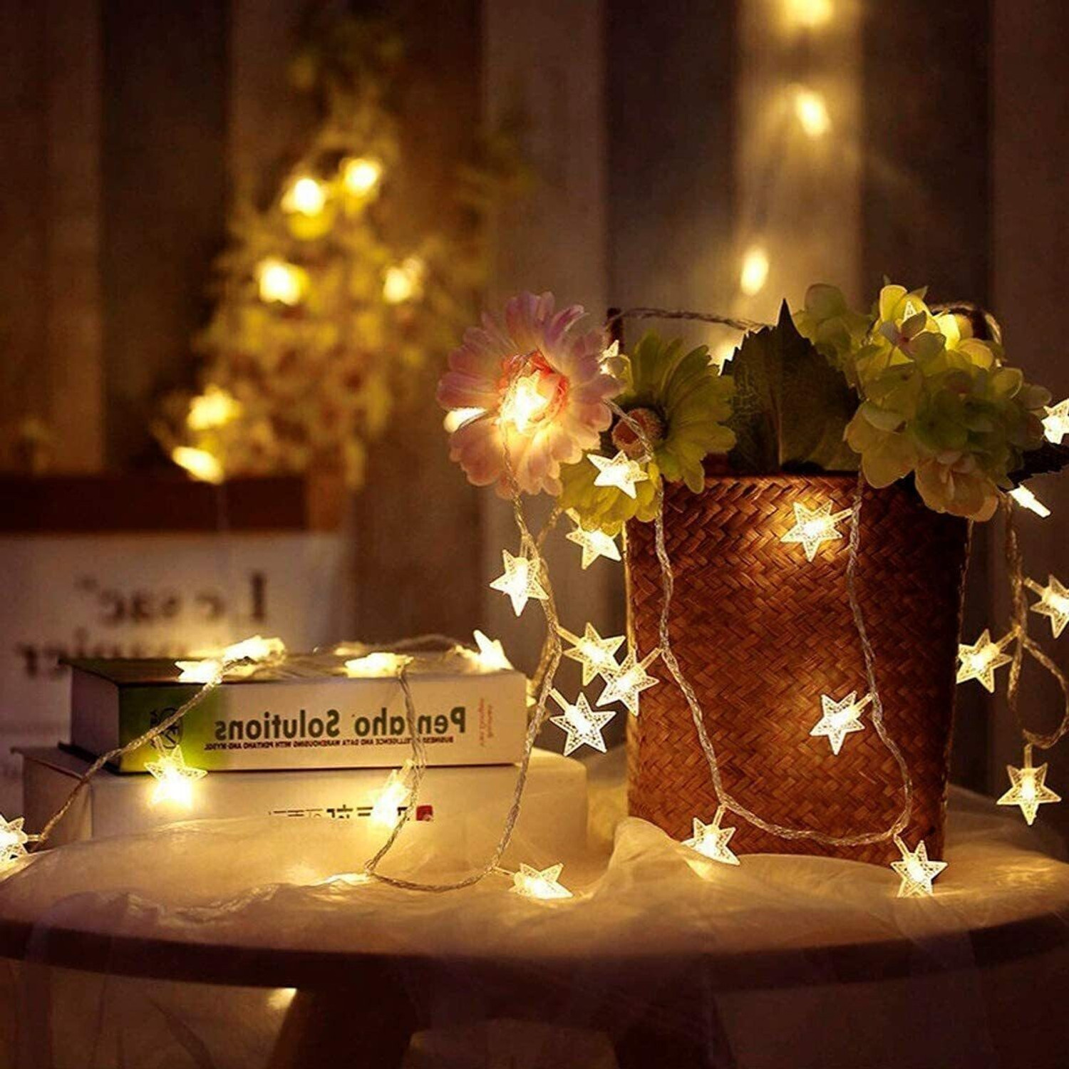 Image of Home Delight 14 LEDs 4 m Yellow Steady Star Rice Lights