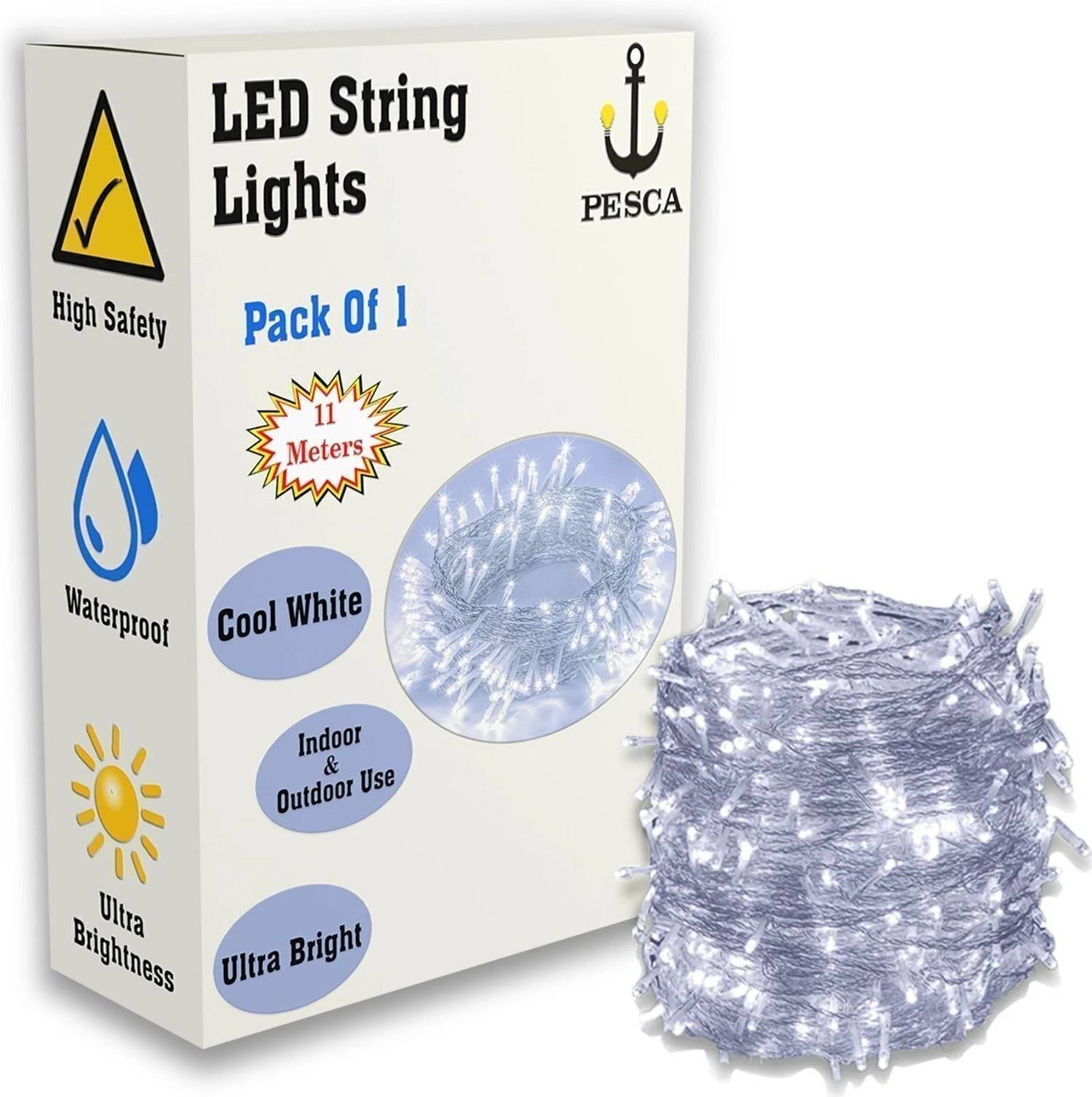 PESCA 40 LEDs 11 m White Steady String Rice Lights (Pack of 1)
