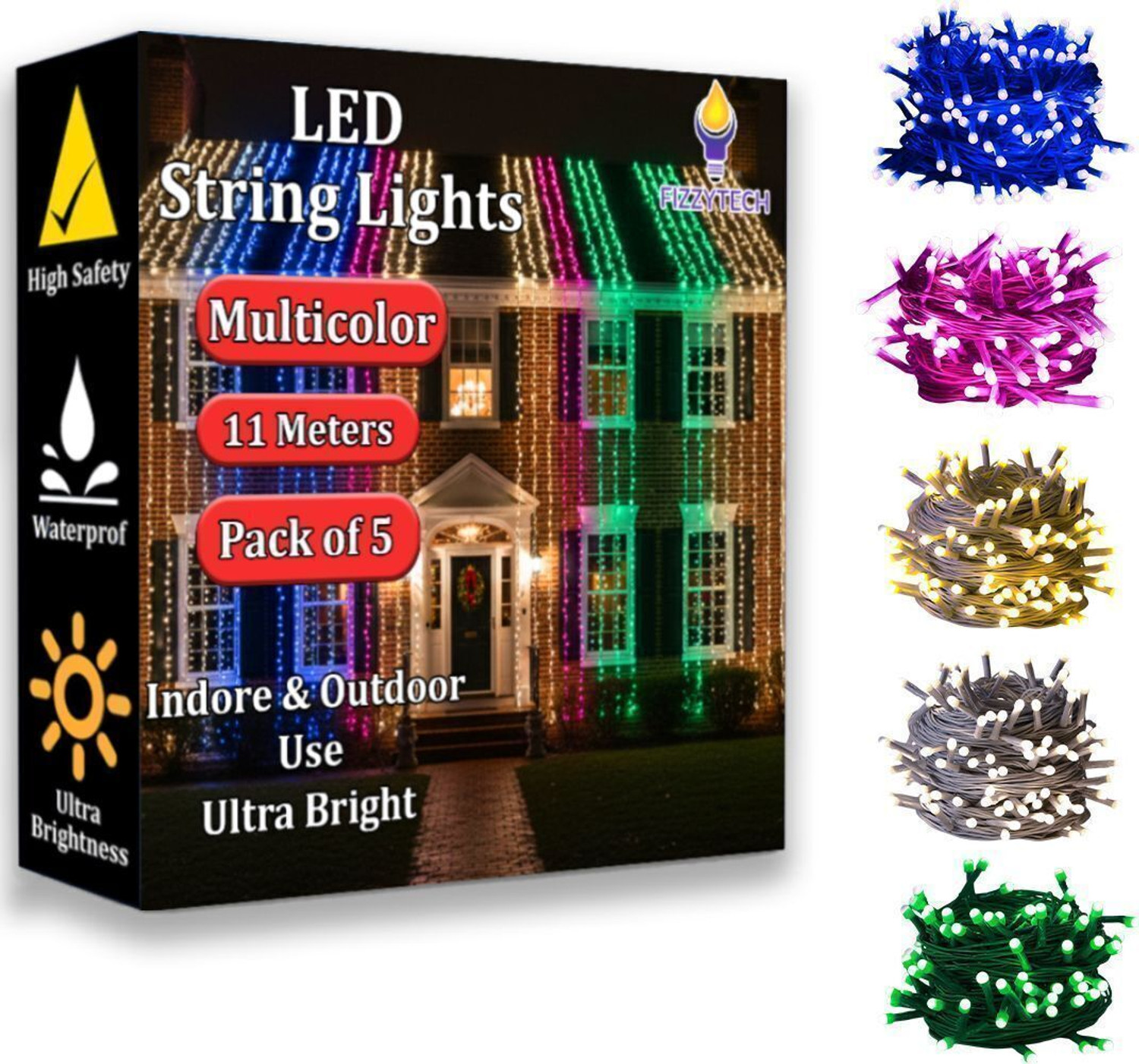 Image of FIZZYTECH 40 LEDs 11 m Multicolor Steady String Rice Lights
