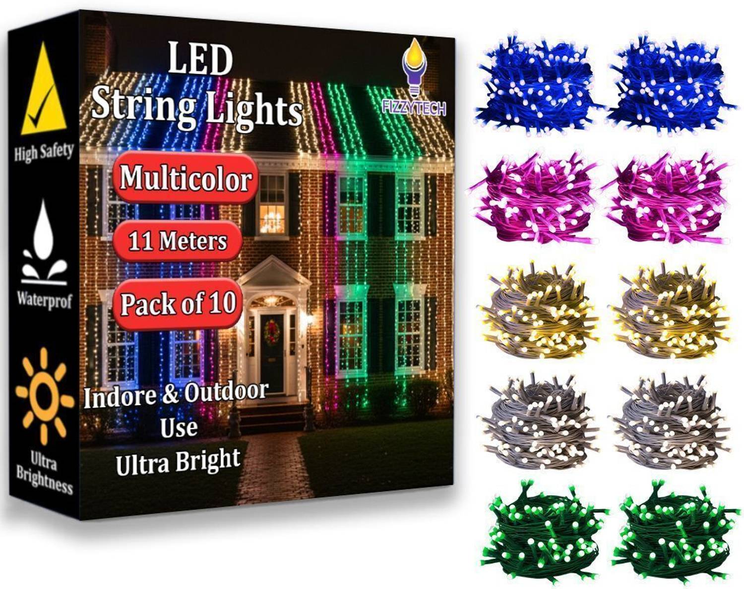 FIZZYTECH 40 LEDs 11 m Multicolor Steady String Rice Lights (Pack