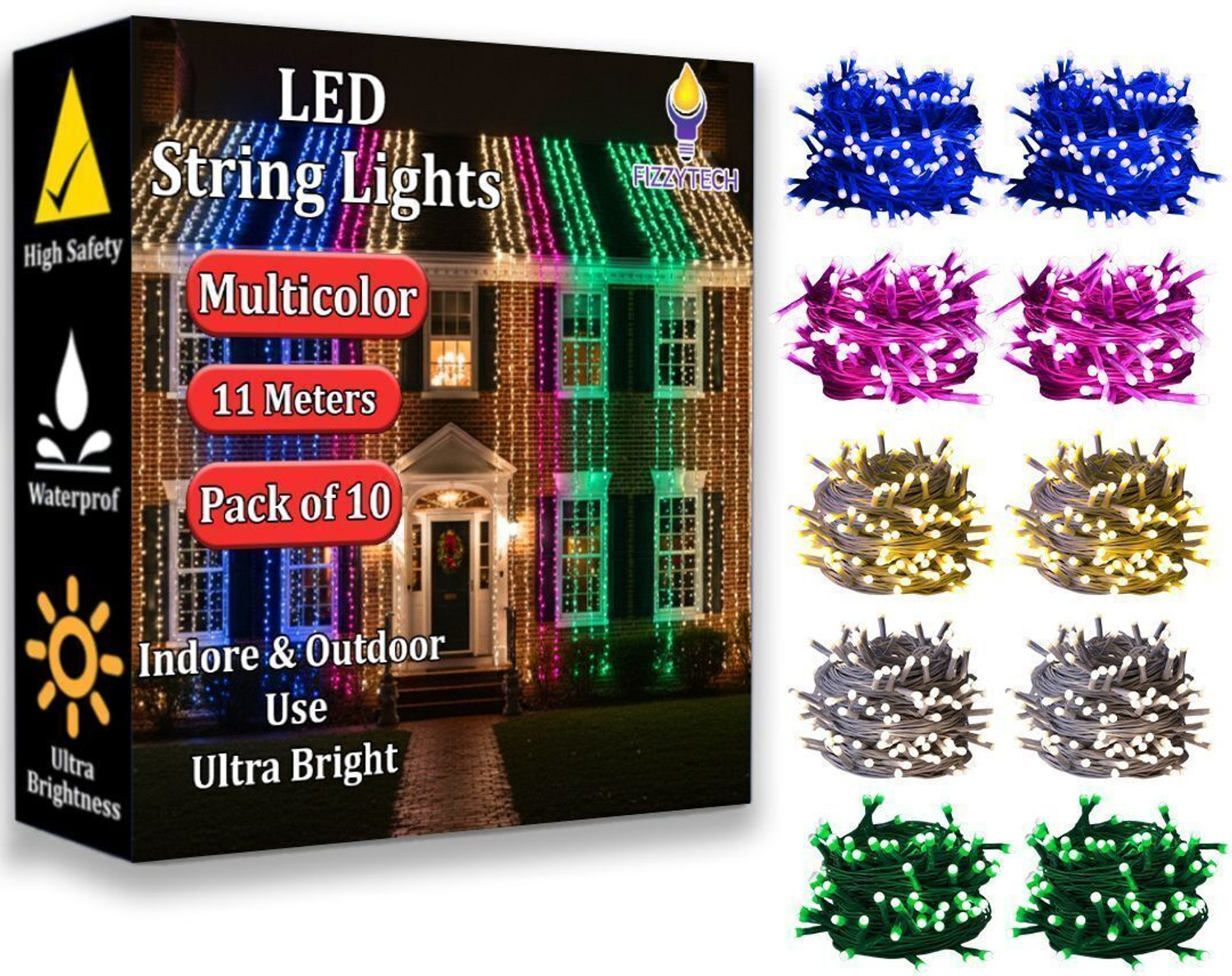 Image of FIZZYTECH 40 LEDs 11 m Multicolor Steady String Rice Lights