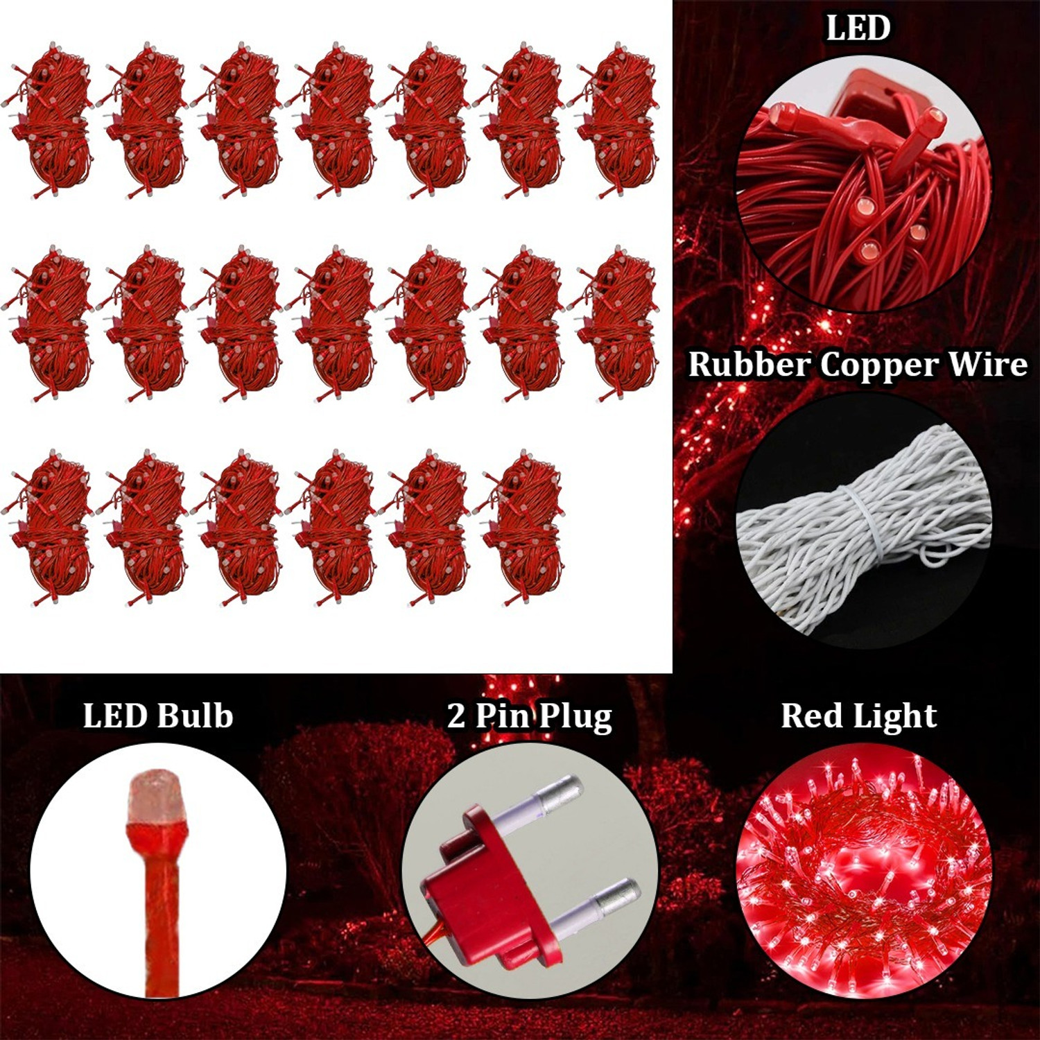 Image of FIZZYTECH 60 LEDs 20 m Red Steady String Rice Lights