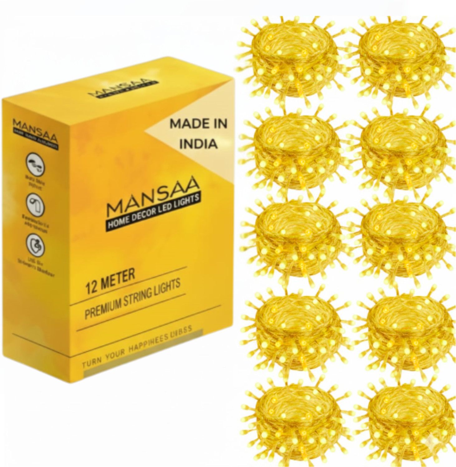 Image of MANSAA 40 LEDs 11 m Yellow Steady String Rice Lights