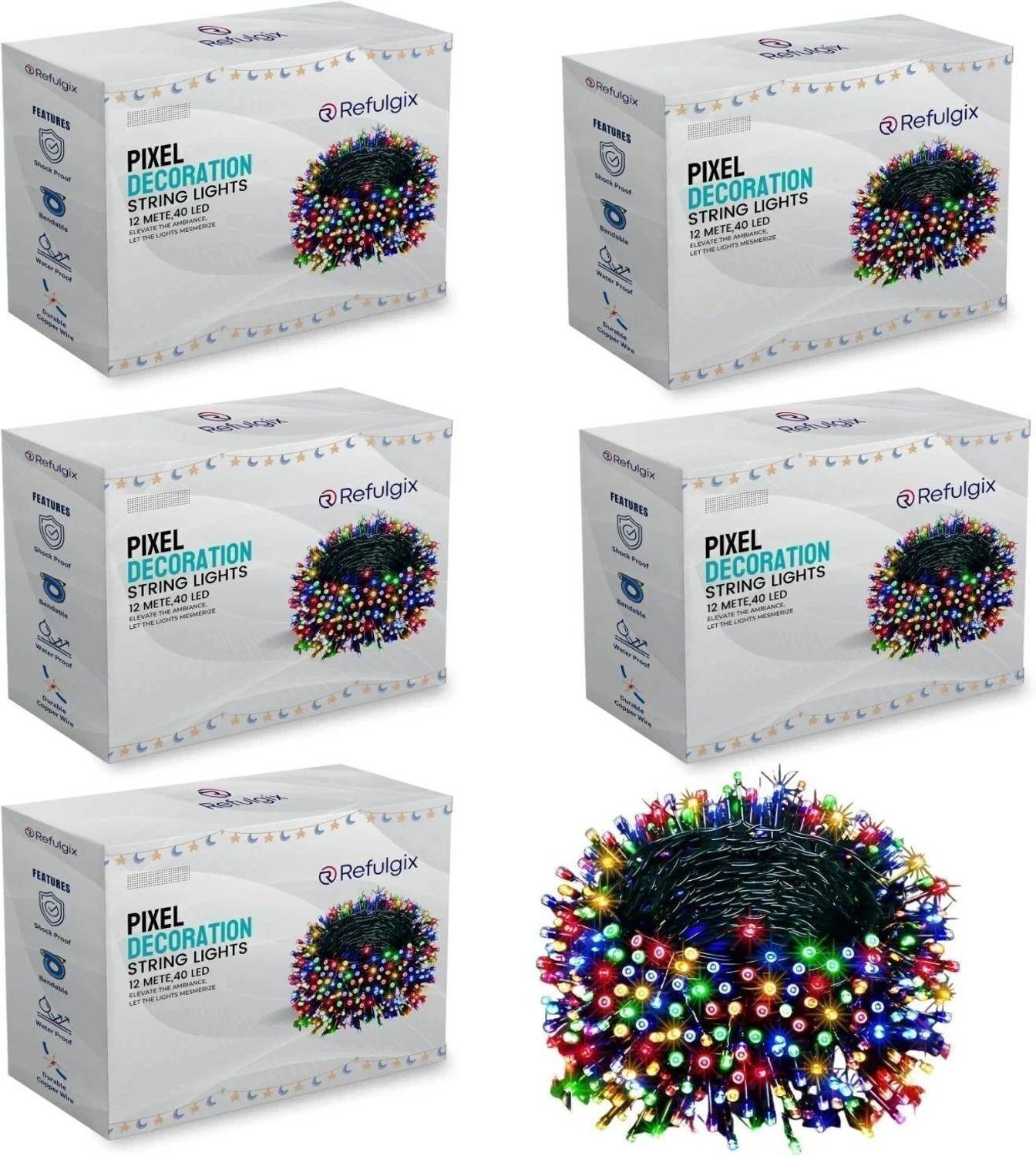 Refulgix 40 LEDs 12 m Multicolor Steady String Rice Lights (Pack