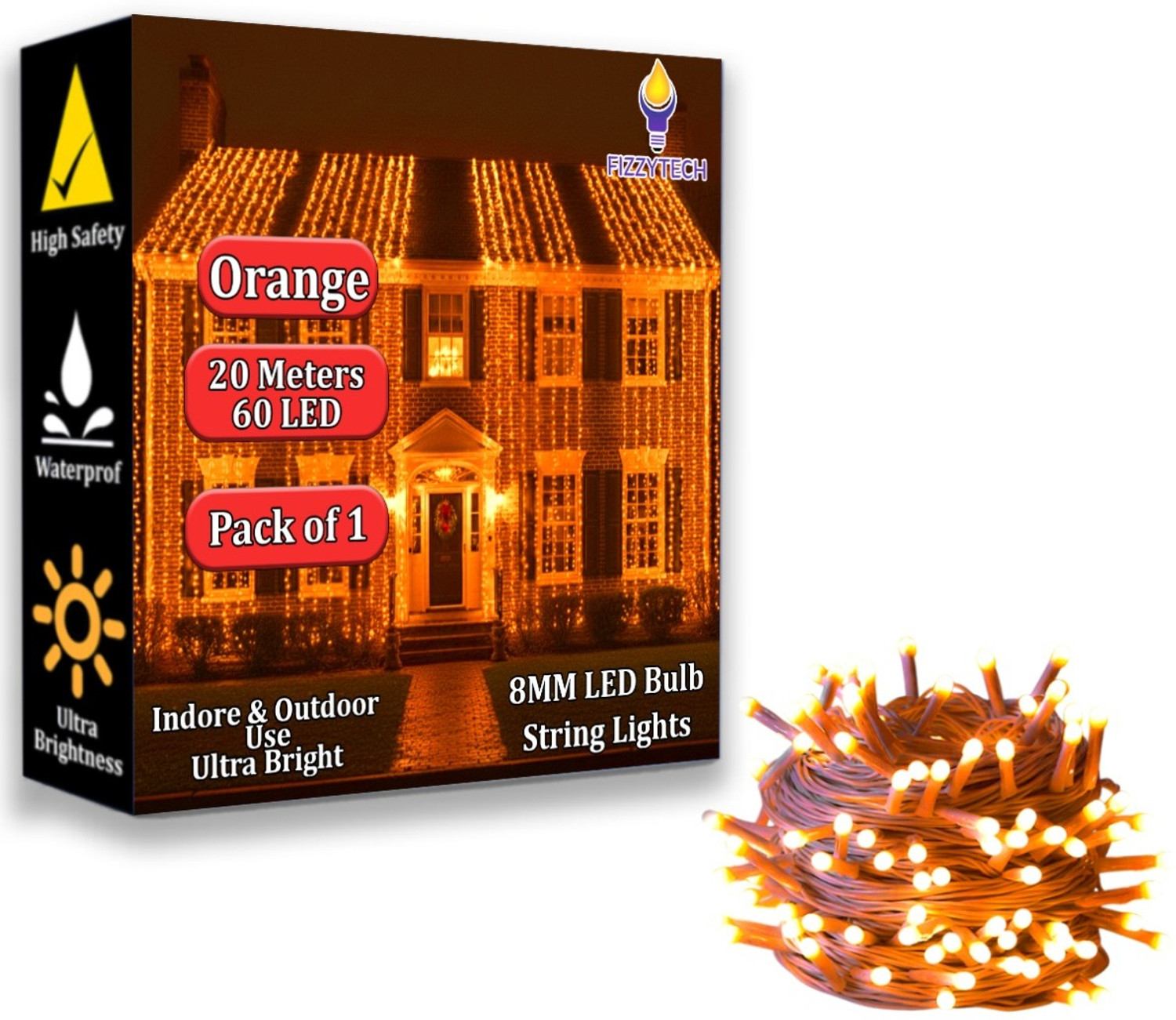 Image of FIZZYTECH 60 LEDs 20 m Orange Steady String Rice Lights