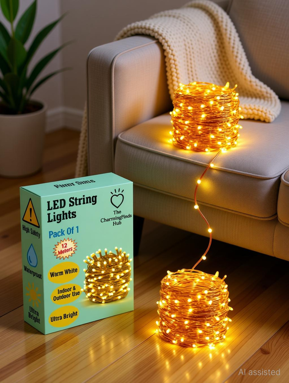 Image of The CharmingFinds Hub 40 LEDs 12 m White Steady String Rice Lights (Pack of 1)