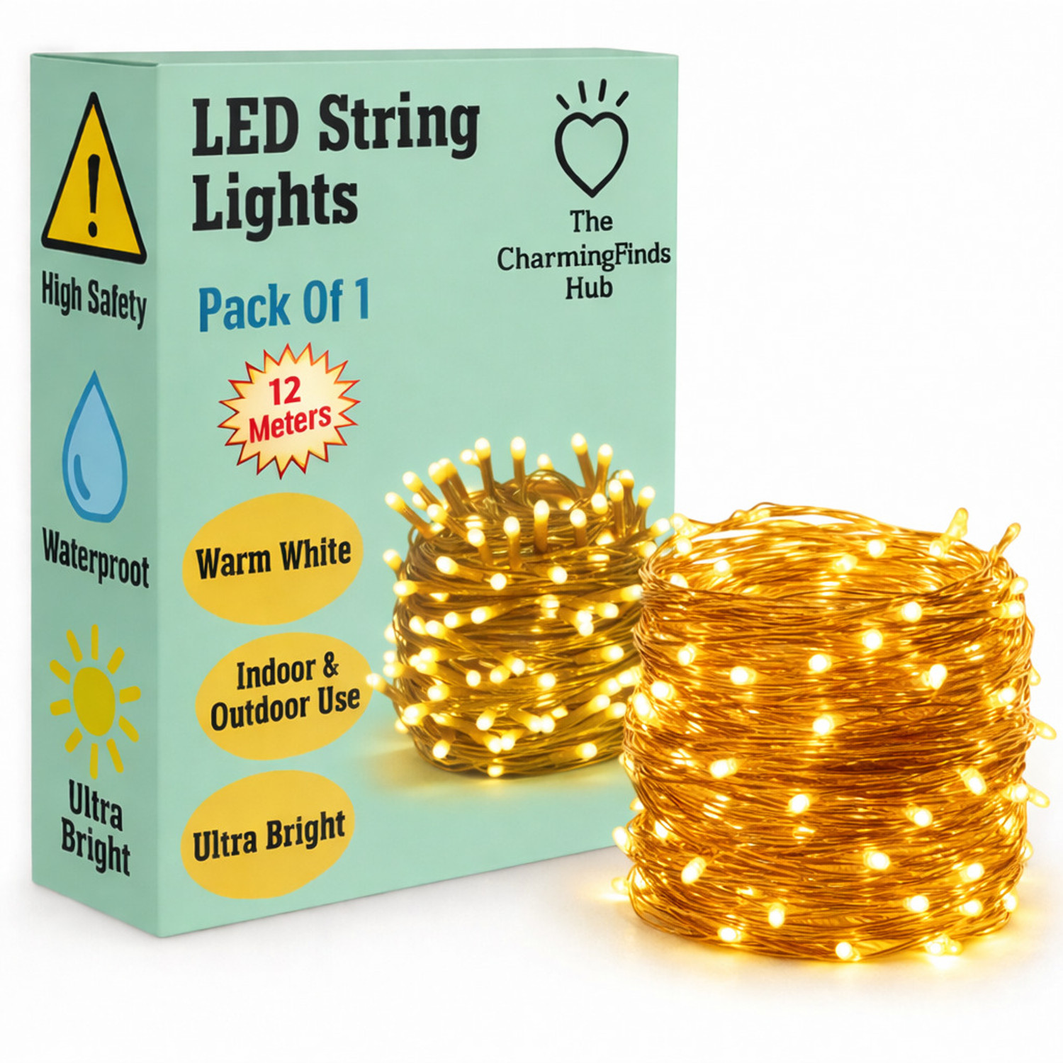 Image of The CharmingFinds Hub 40 LEDs 12 m White Steady String Rice Lights (Pack of 1)