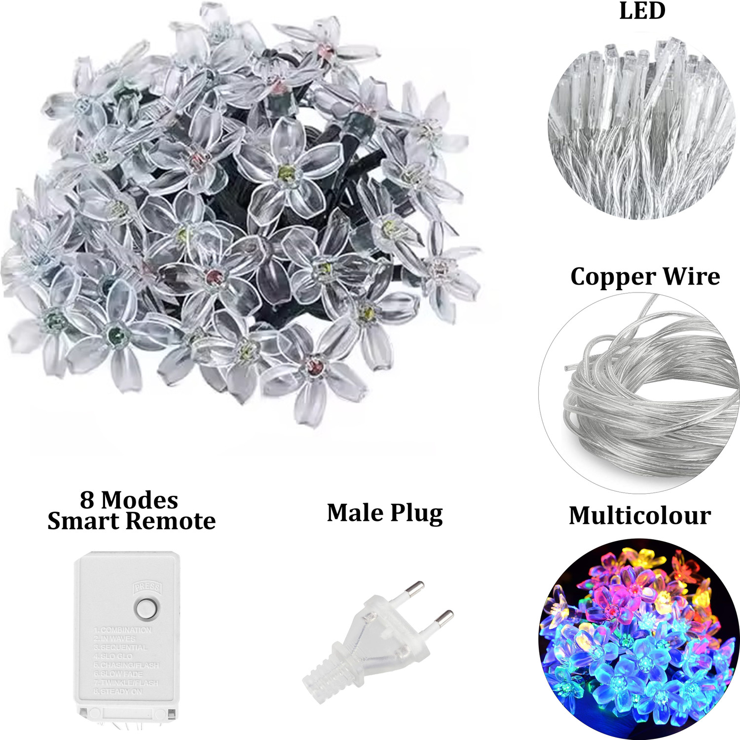 Image of FIZZYTECH 50 LEDs 10 m Multicolor Steady Flower Rice Lights