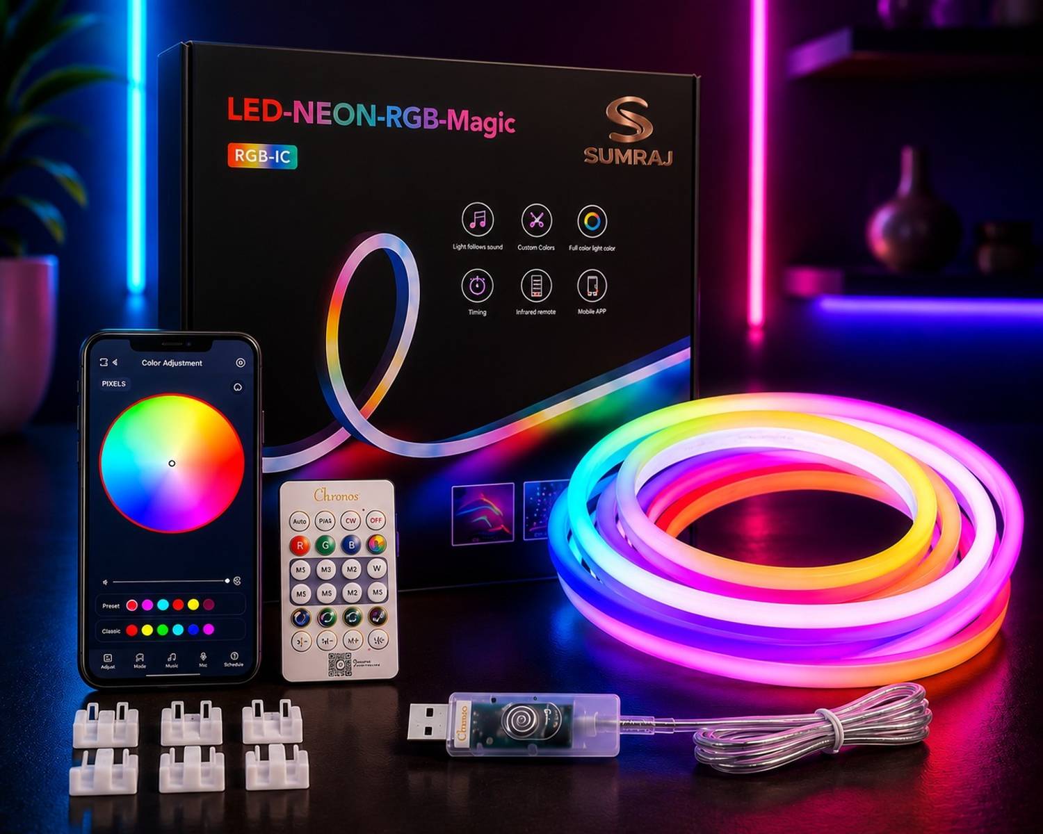 sumraj 12 LEDs 5m Multicolor Flickering Strip Lights - Image 1