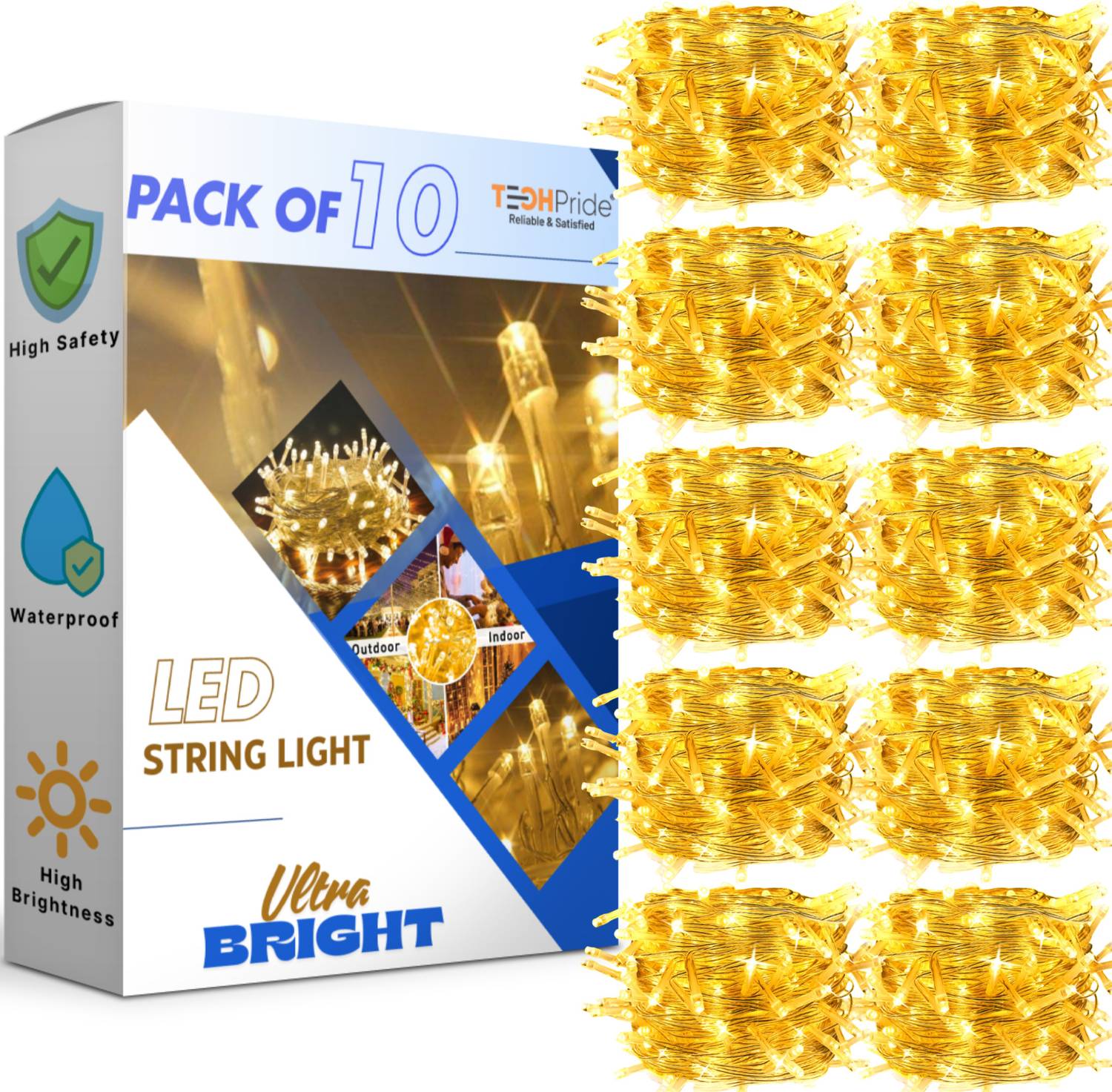 TechPride 40 LEDs 11 m Yellow Steady String Rice Lights (Pack of