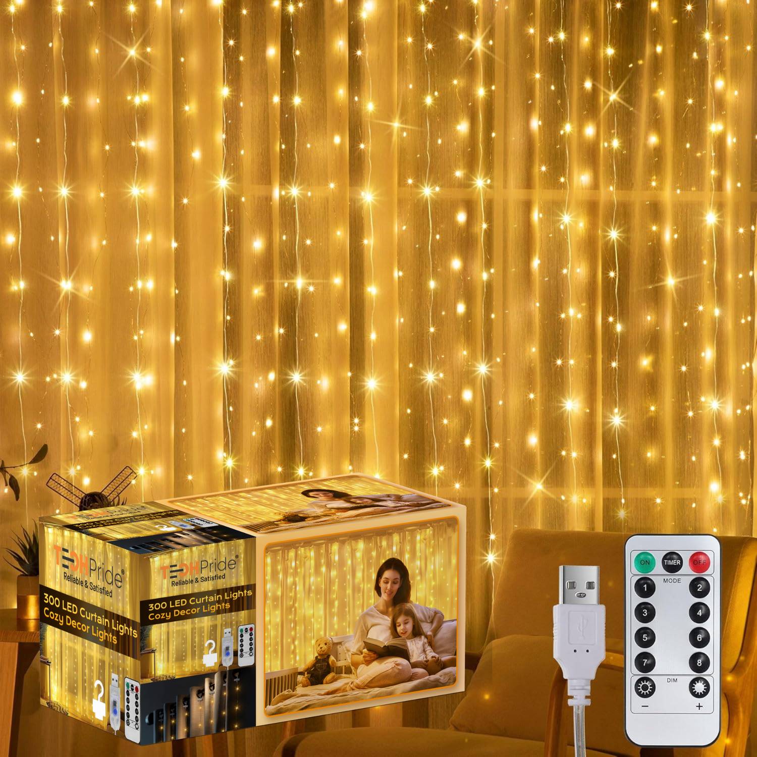 TechPride 300 LEDs 3 m Yellow Flickering String Rice Lights (Pack